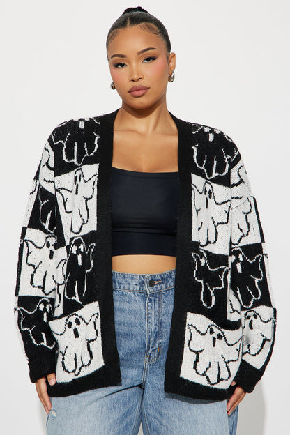 Cutest Ghost In Town Cardigan - Black/White