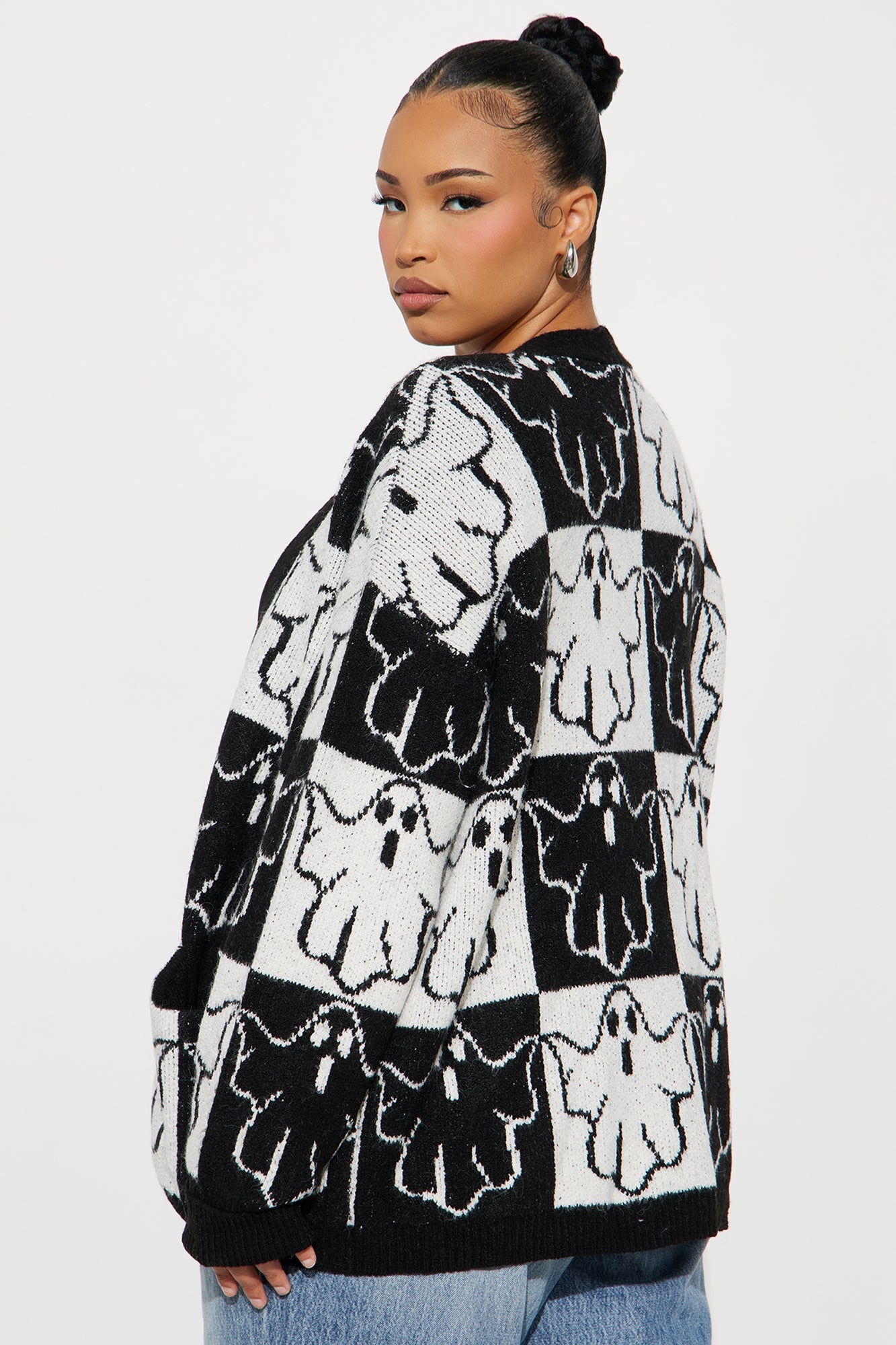 Cutest Ghost In Town Cardigan - Black/White