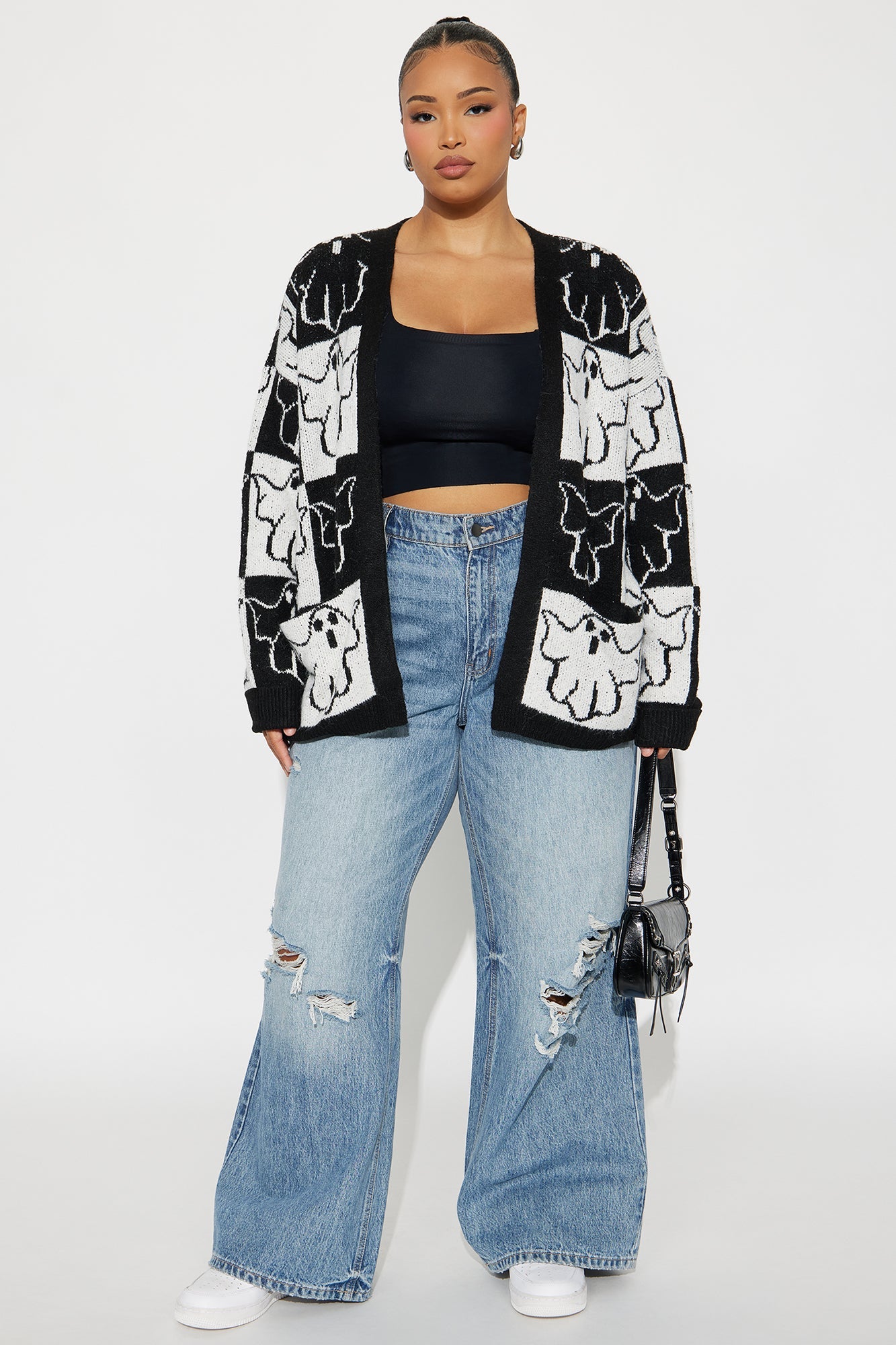 Cutest Ghost In Town Cardigan - Black/White