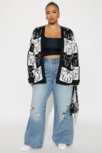 Cutest Ghost In Town Cardigan - Black/White