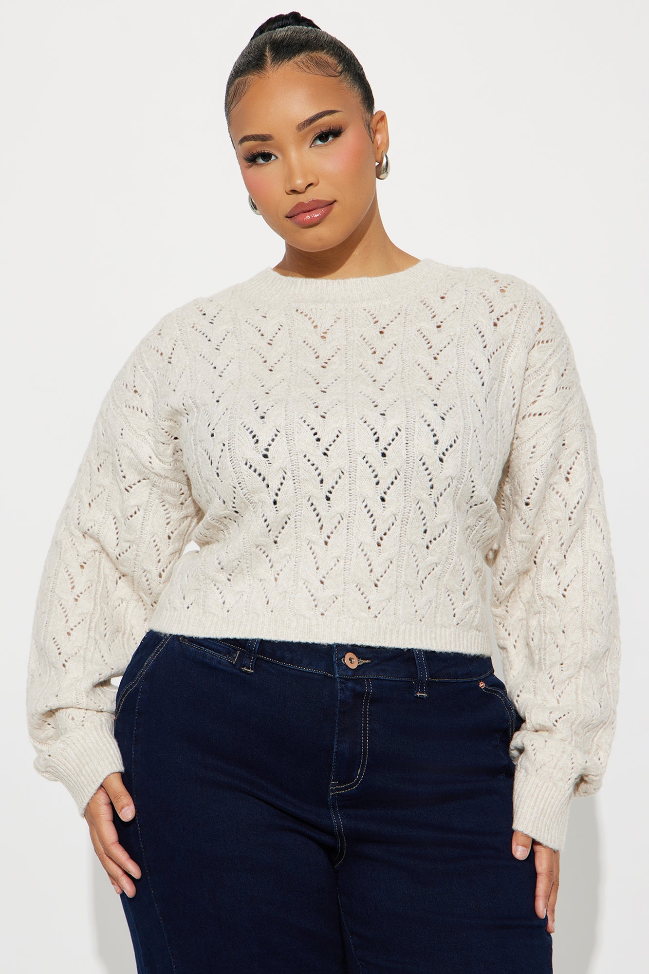 Brunch Girly Pointelle Sweater - Oatmeal