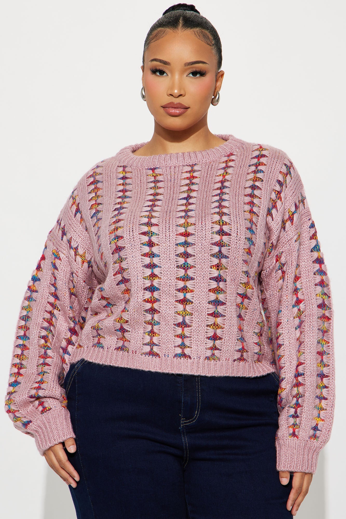 Cozy By My Side Crew Neck Sweater - Pink/combo