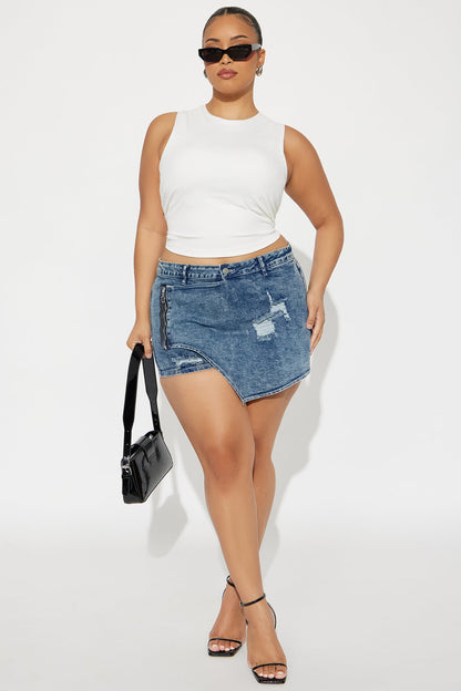 Too Late Denim Wrap Skort - Dark Wash