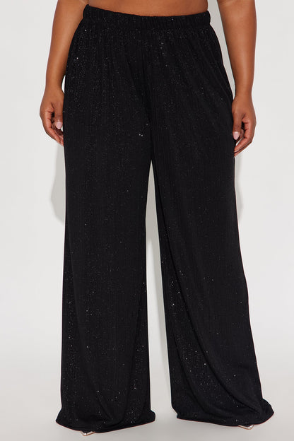 Glow Under Pressure Lurex Wide Leg Pant 32″ - Black