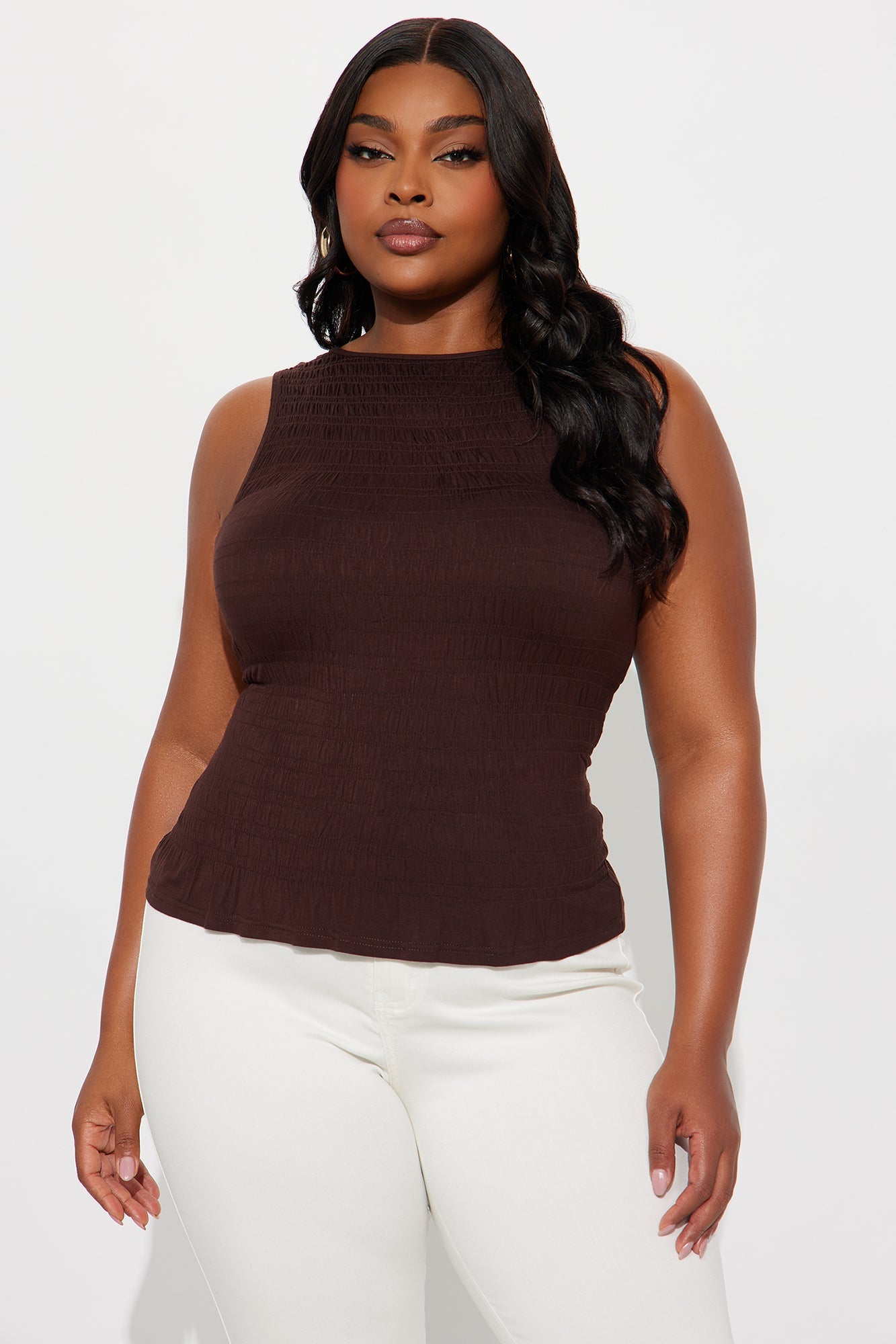 Brunch With The Girls Smocked Tank Top - Brown
