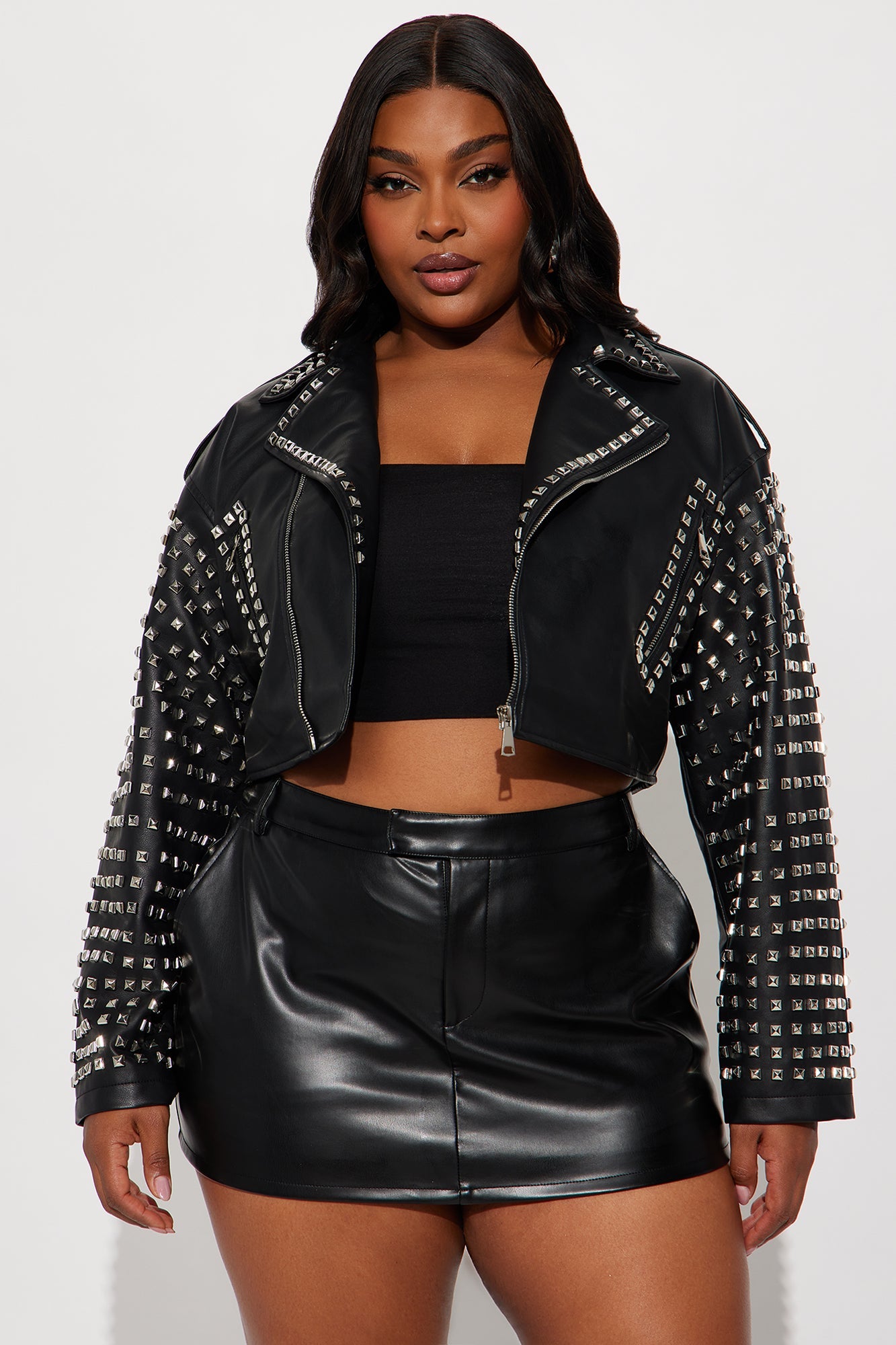 On Tour Studded Faux Leather Moto Jacket - Black