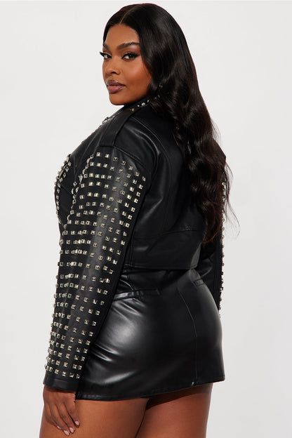 On Tour Studded Faux Leather Moto Jacket - Black