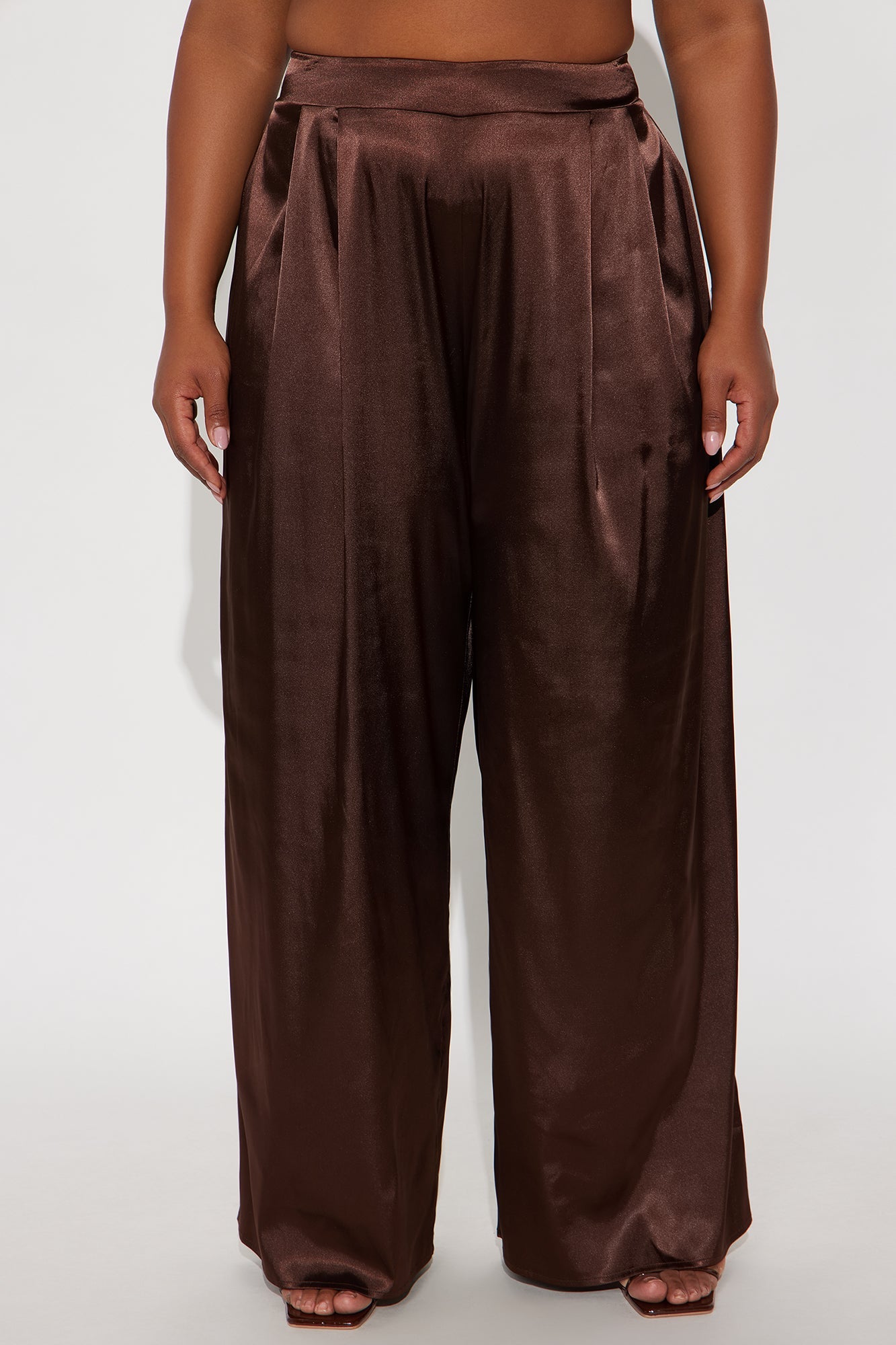 First Class Wide Leg Satin Pant 32″ - Chocolate
