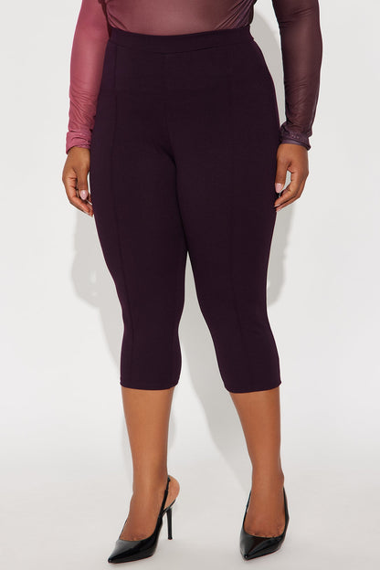 Brenda Mid Rise Knit Crepe Pintuck Capri Legging 21″ - Plum