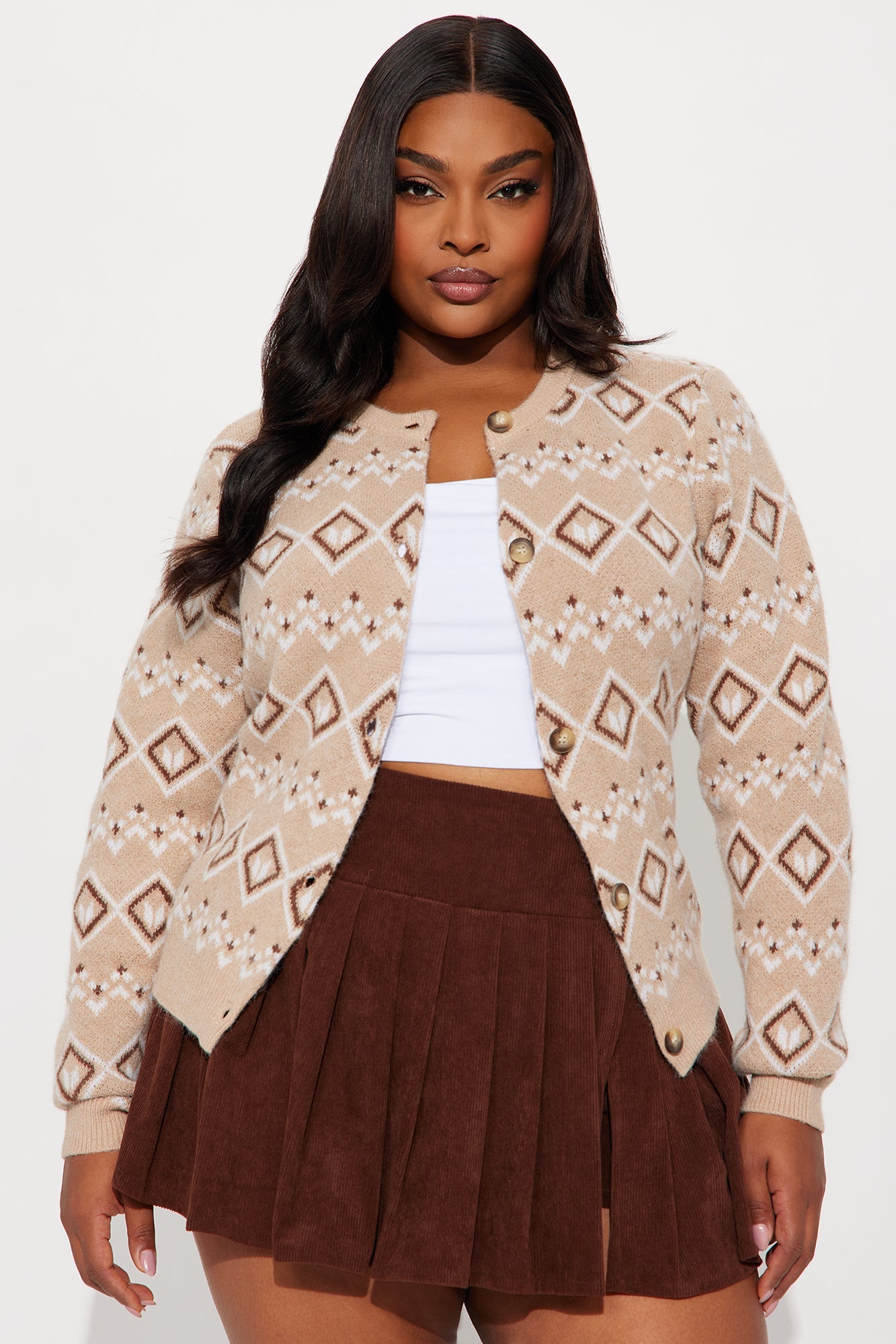 Penelope Fair Isle Cardigan - Taupe/combo