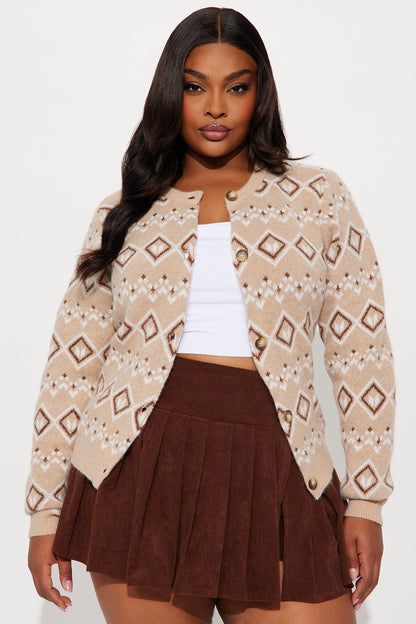 Penelope Fair Isle Cardigan - Taupe/combo