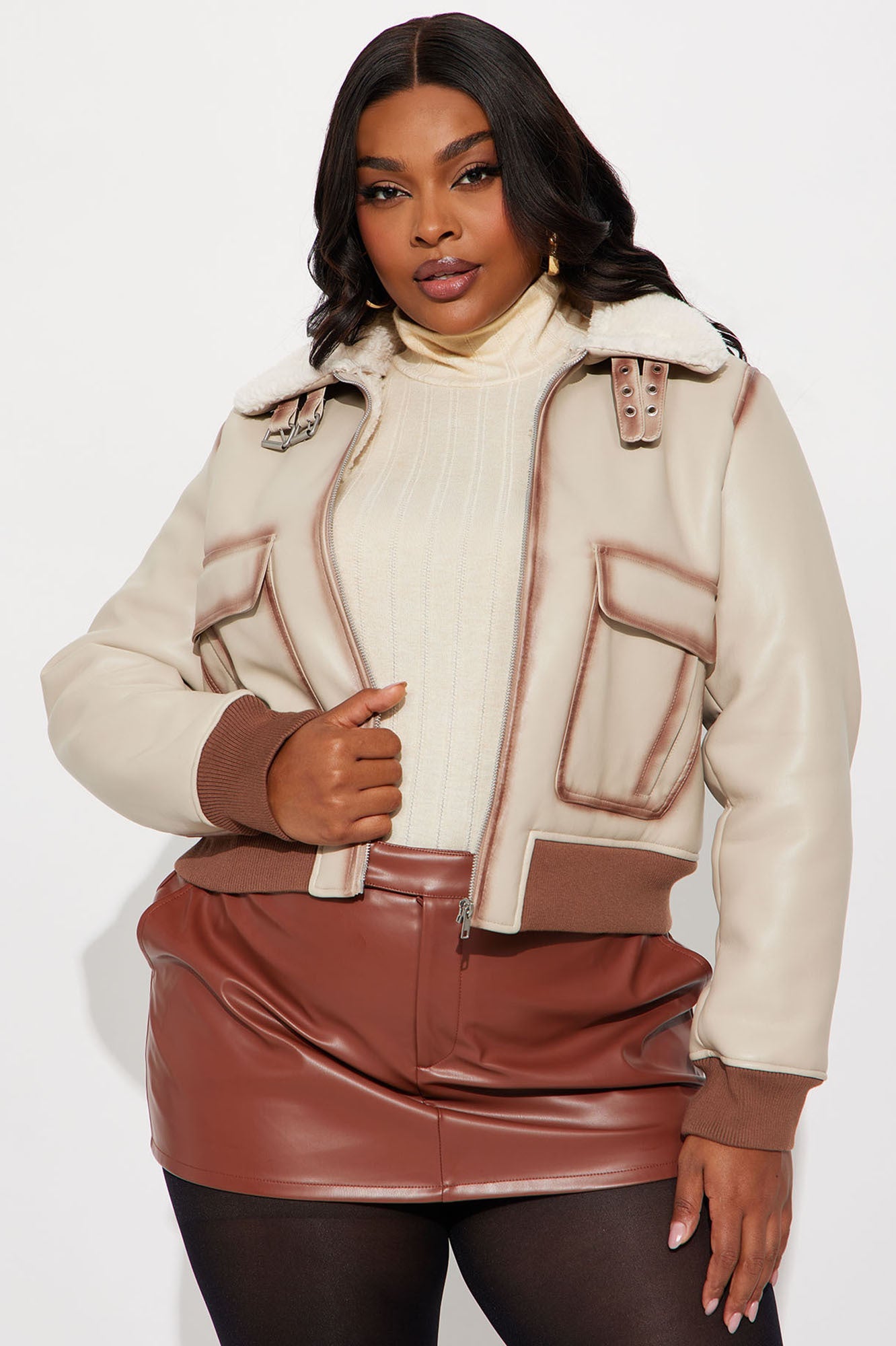 Juniper Washed Faux Leather Jacket - Beige/Brown