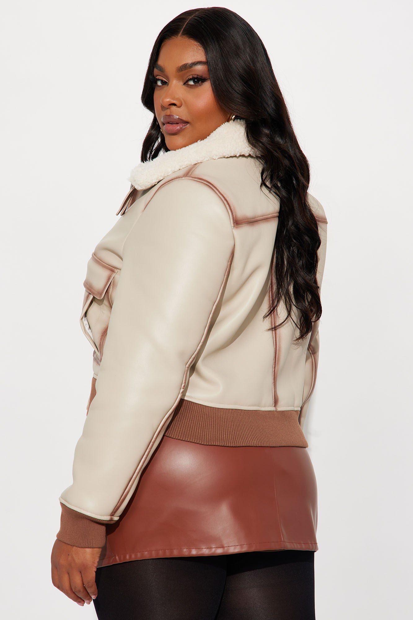 Juniper Washed Faux Leather Jacket - Beige/Brown