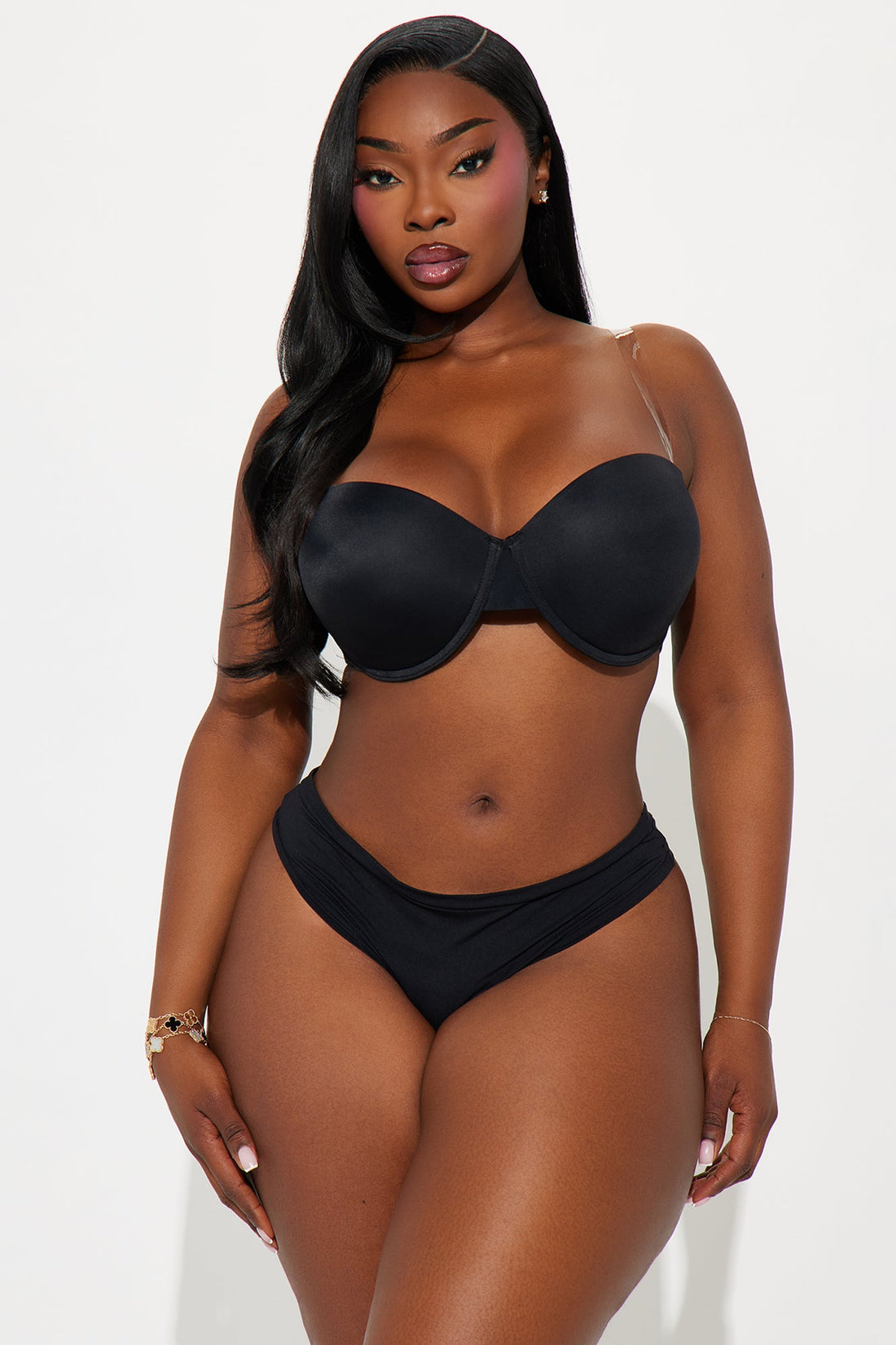 Lola Clear Strap Push Up Balconette Bra - Black