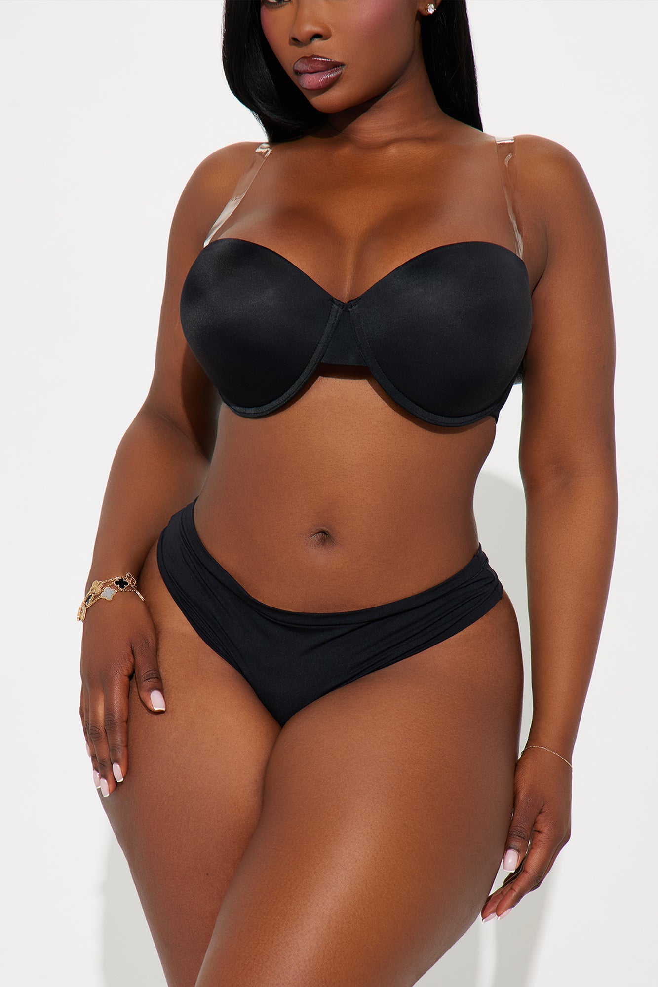 Lola Clear Strap Push Up Balconette Bra - Black