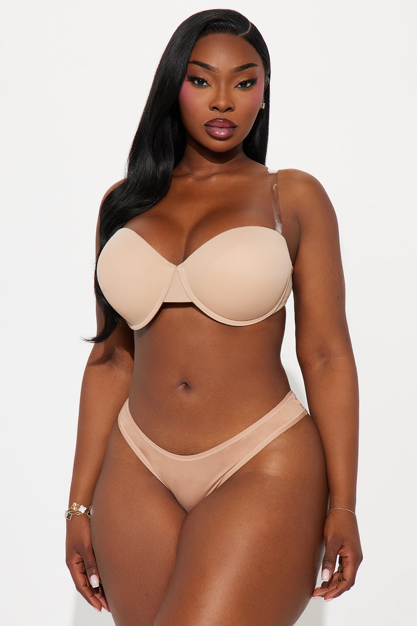 Lola Clear Strap Push Up Balconette Bra - Nude