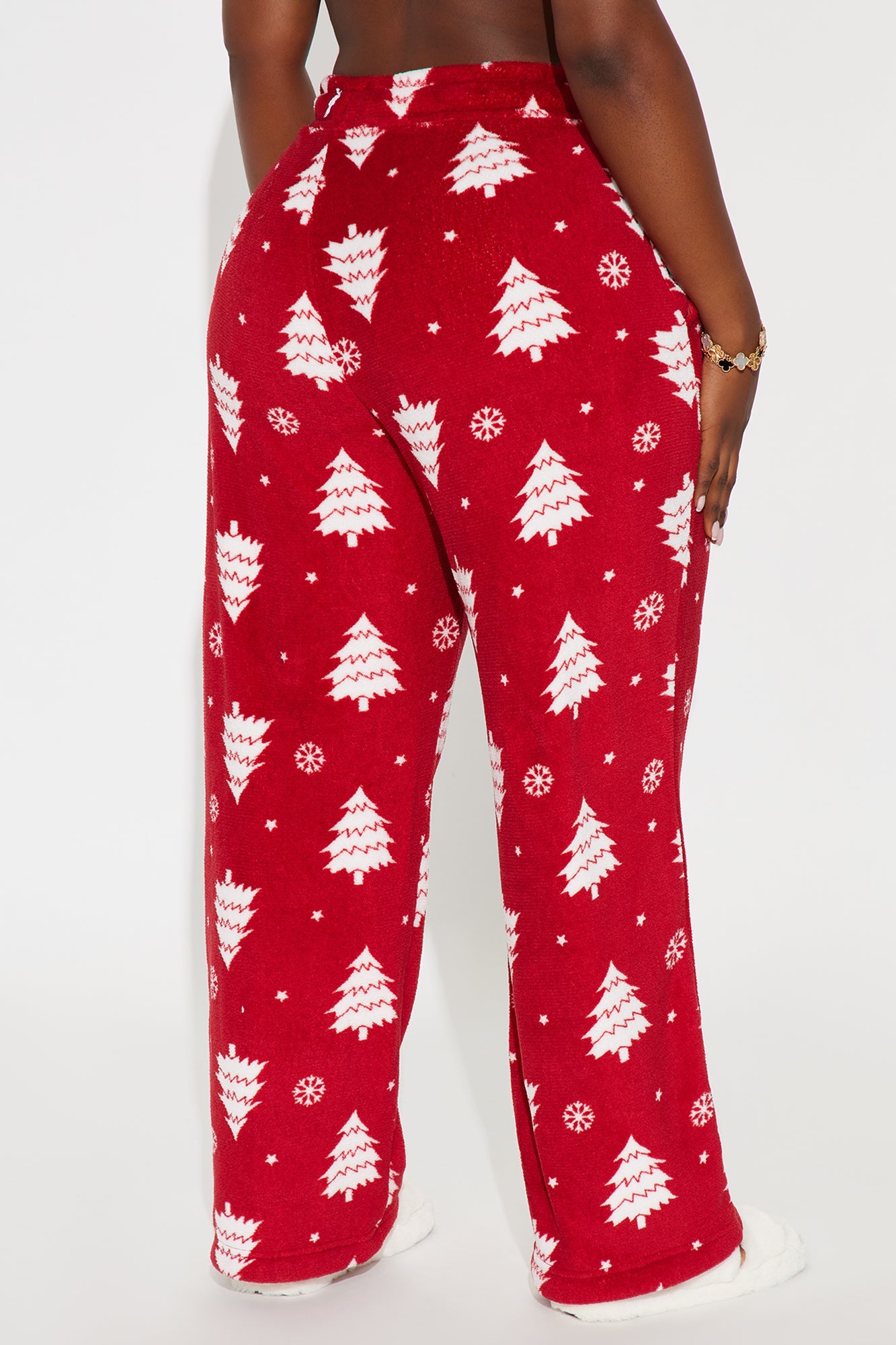 Snow Covered Trees Matching Family Plush PJ Pants - Red/White