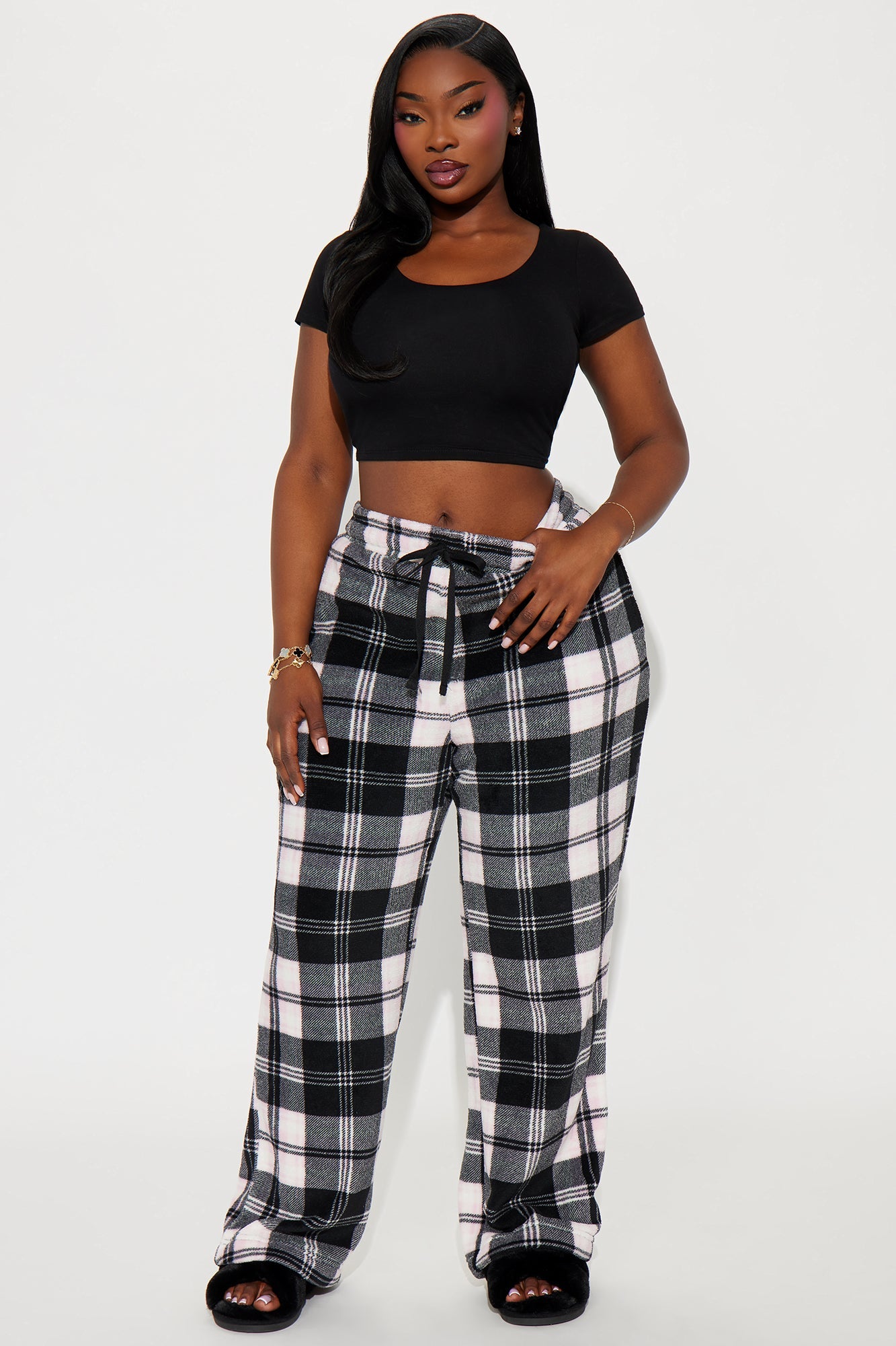 Staying Warm Plush PJ Pants - Black/Pink