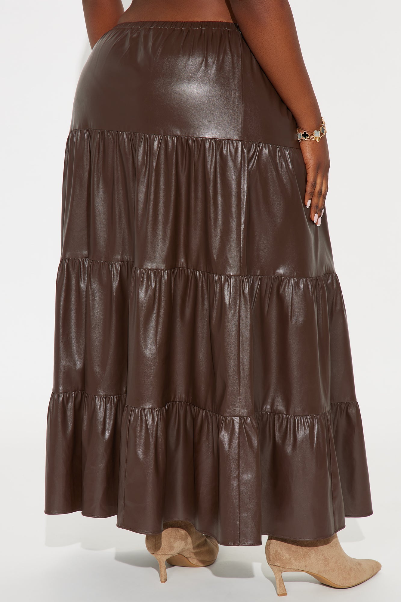 Demi Faux Leather Tiered Maxi Skirt - Chocolate