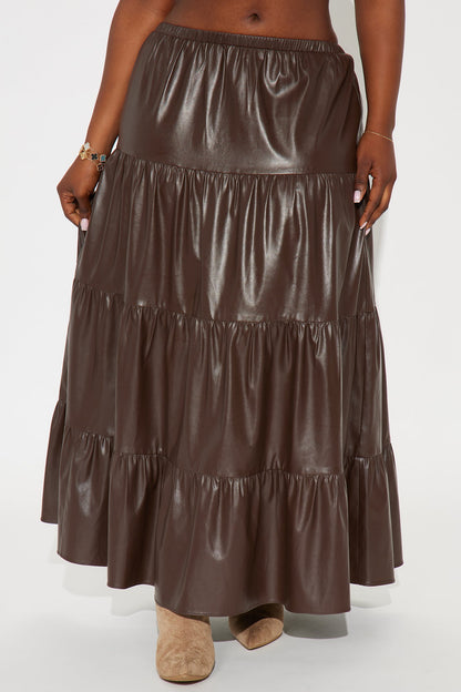 Demi Faux Leather Tiered Maxi Skirt - Chocolate