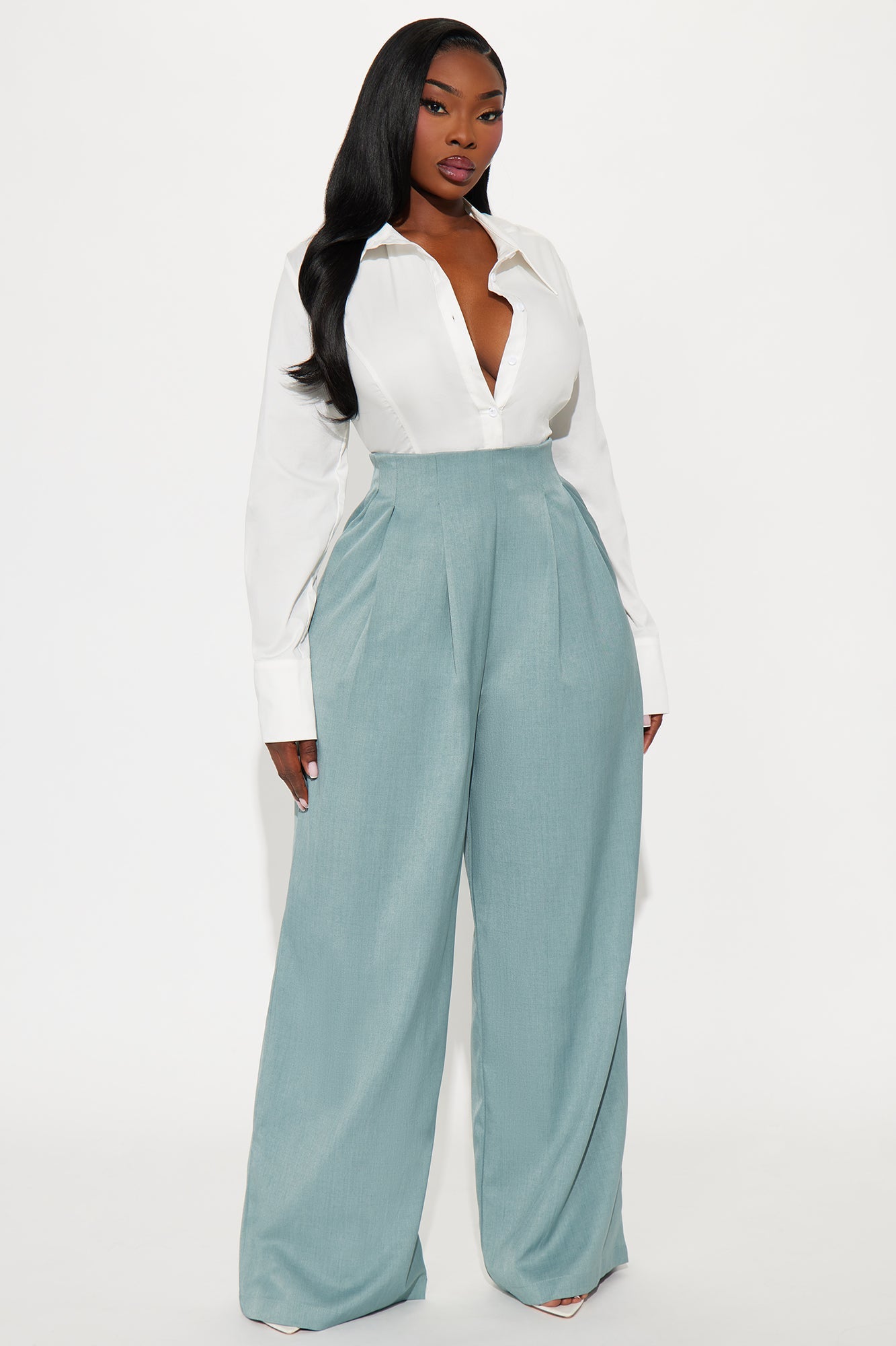 Nicole Wide Leg Trouser Pant 33 - Blue