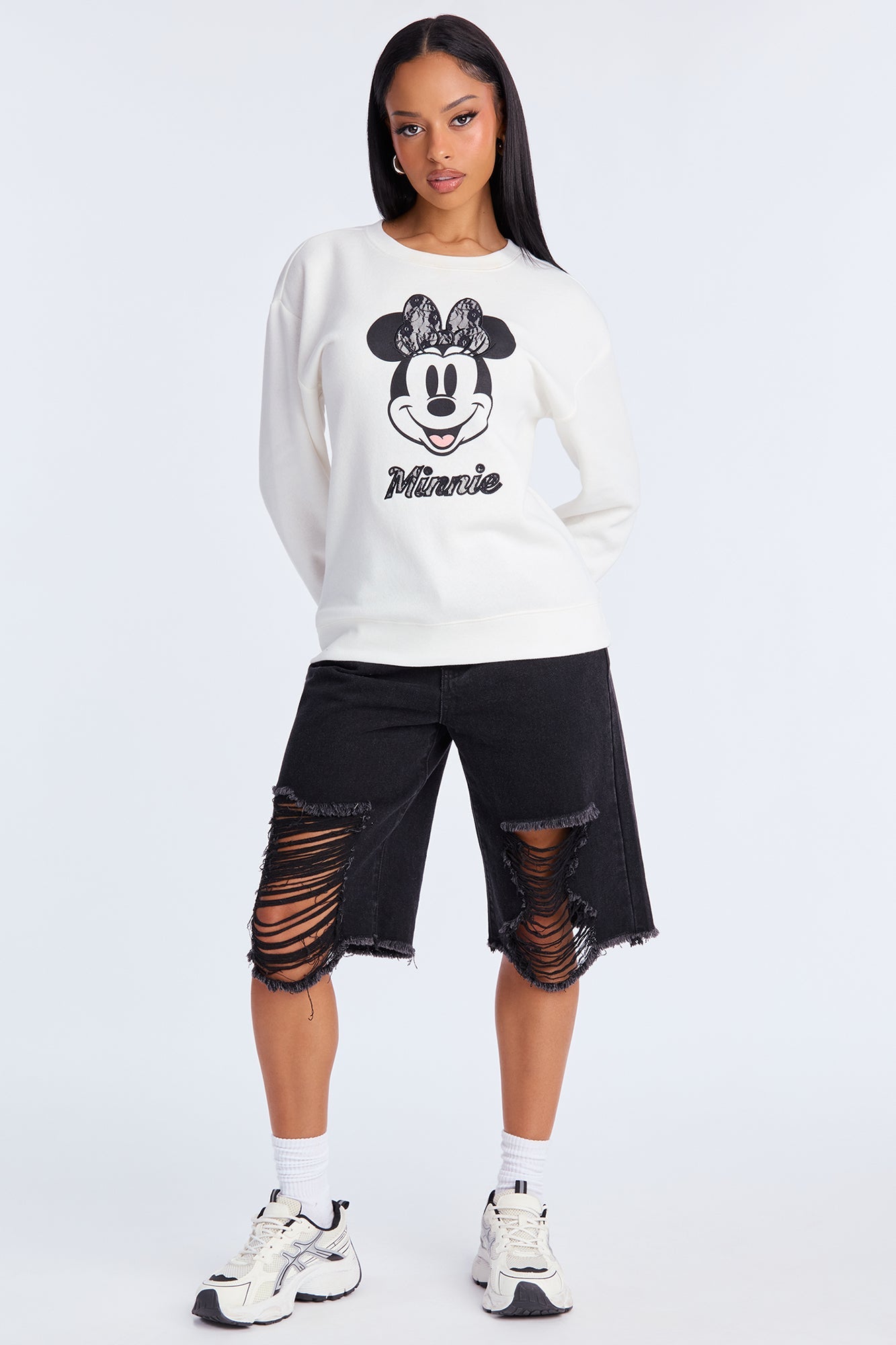 Minnie Mouse Lace Fleece Crew Neck Sweatshirt - Cream