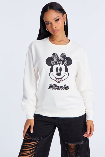 Minnie Mouse Lace Fleece Crew Neck Sweatshirt - Cream