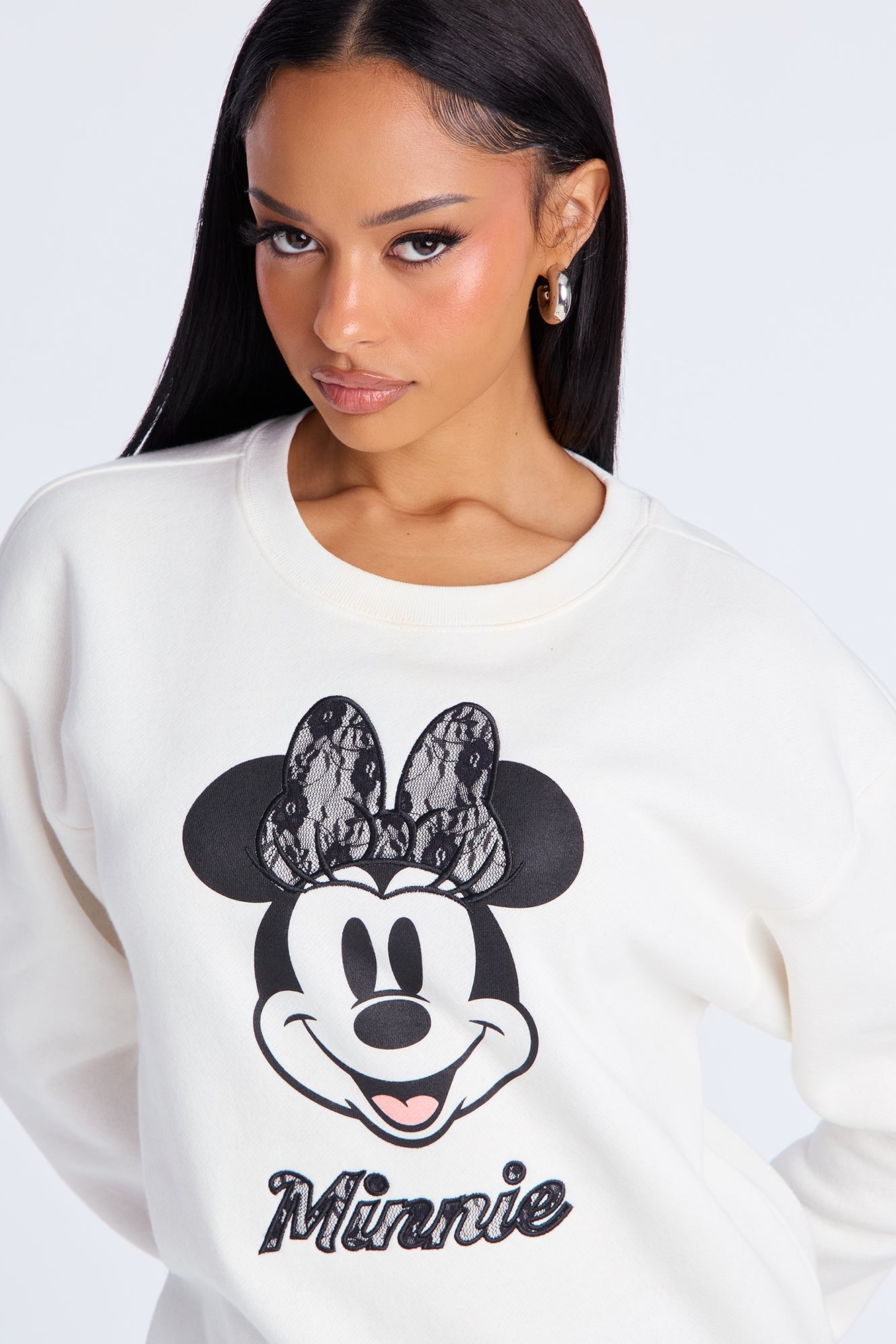 Minnie Mouse Lace Fleece Crew Neck Sweatshirt - Cream