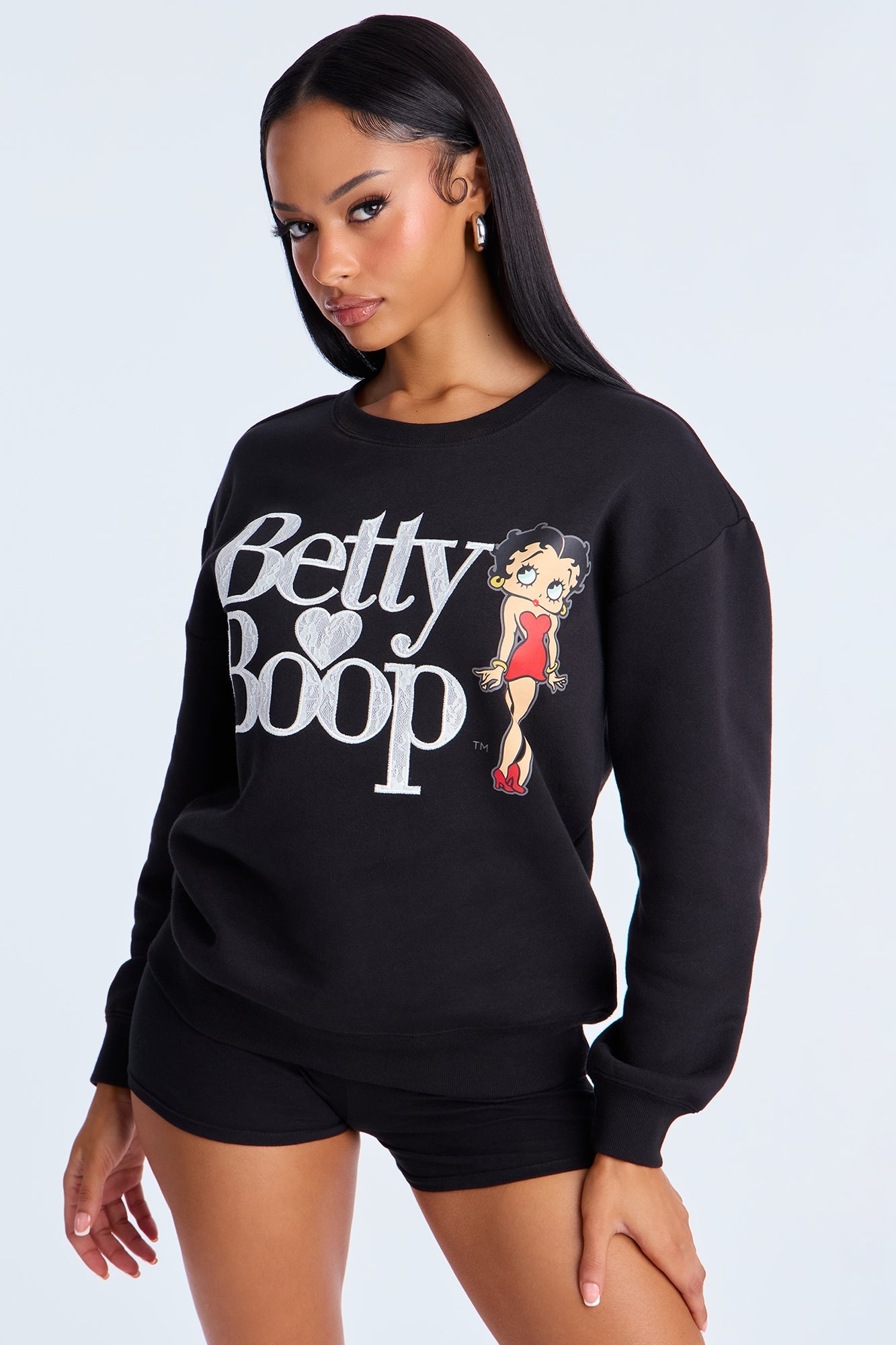 Betty Boop Lace Crew Neck Sweatshirt - Black