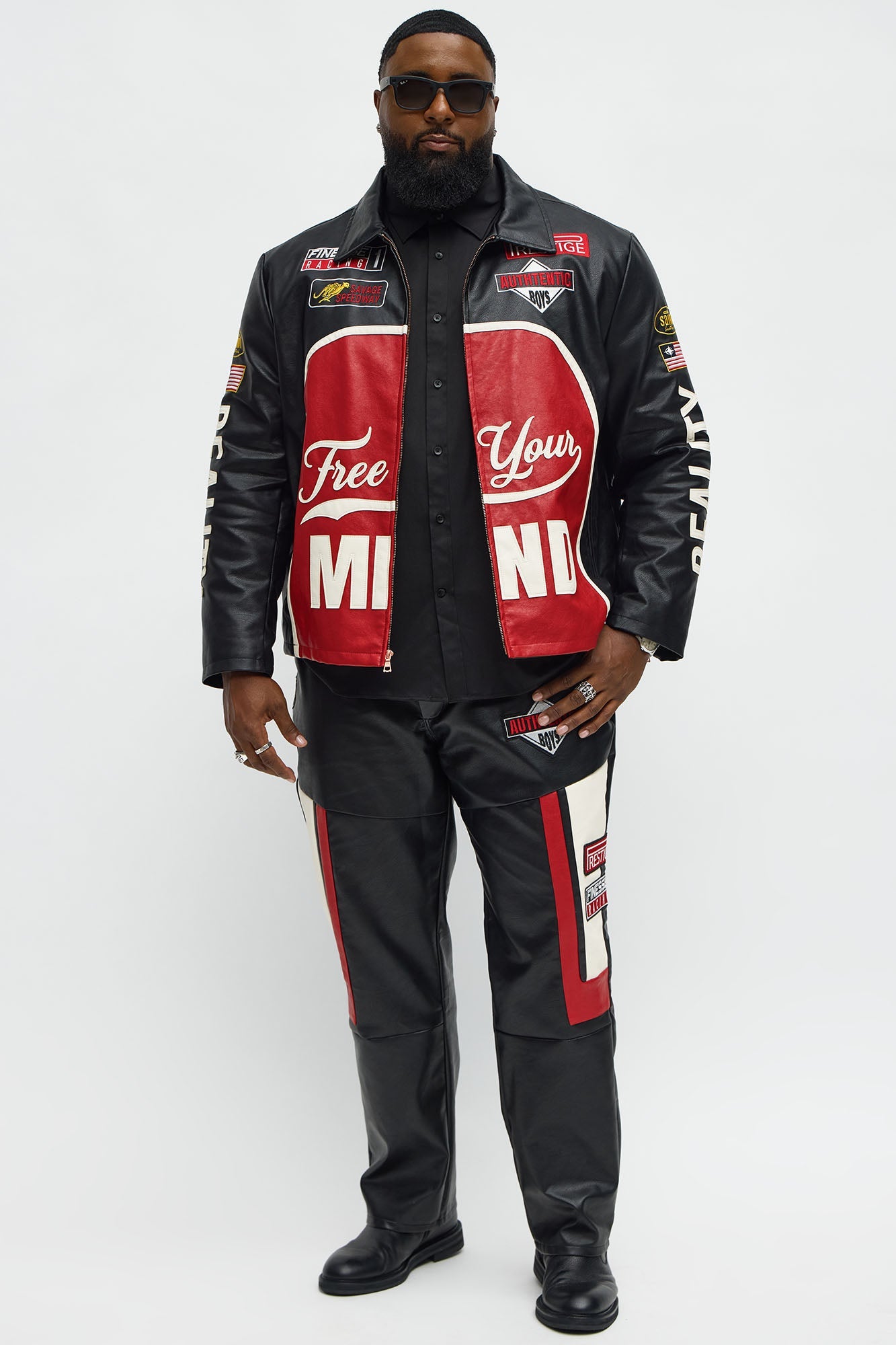 Free Your Mind Faux Leather Racing Jacket - Black/combo