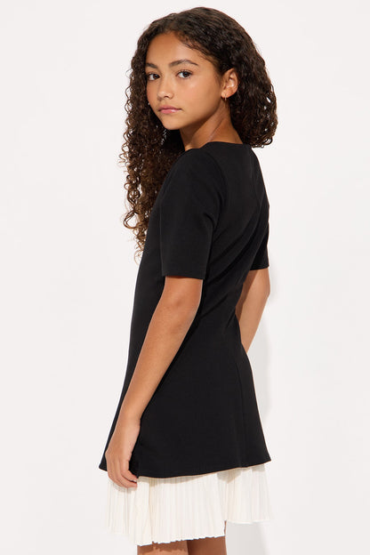 Mini Bea Pleated Dress - Black/White