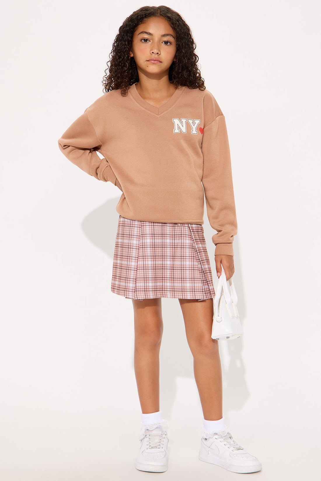 Mini NYC Girlie Fleece Sweater And Skort Set - Mocha/combo