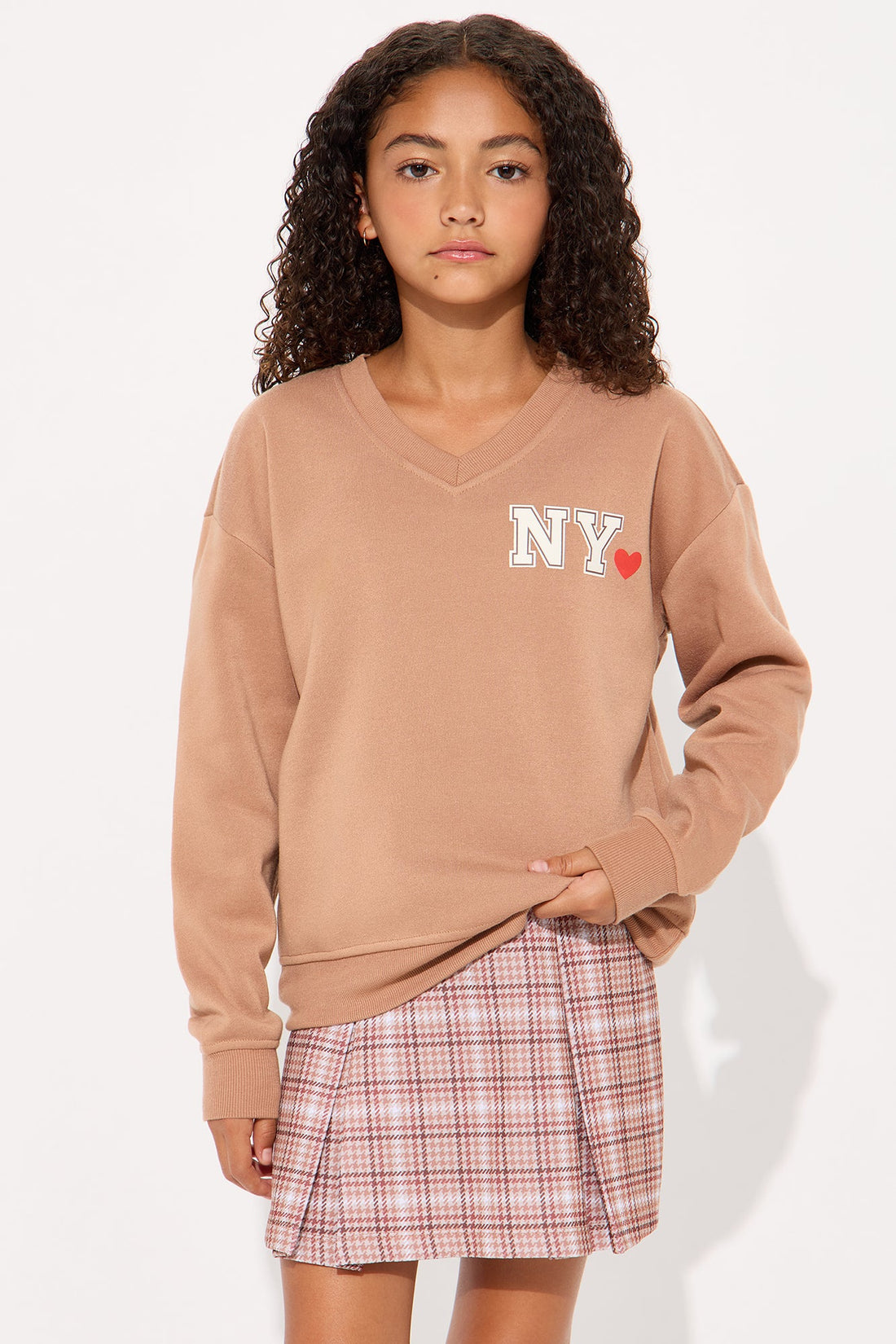 Mini NYC Girlie Fleece Sweater And Skort Set - Mocha/combo