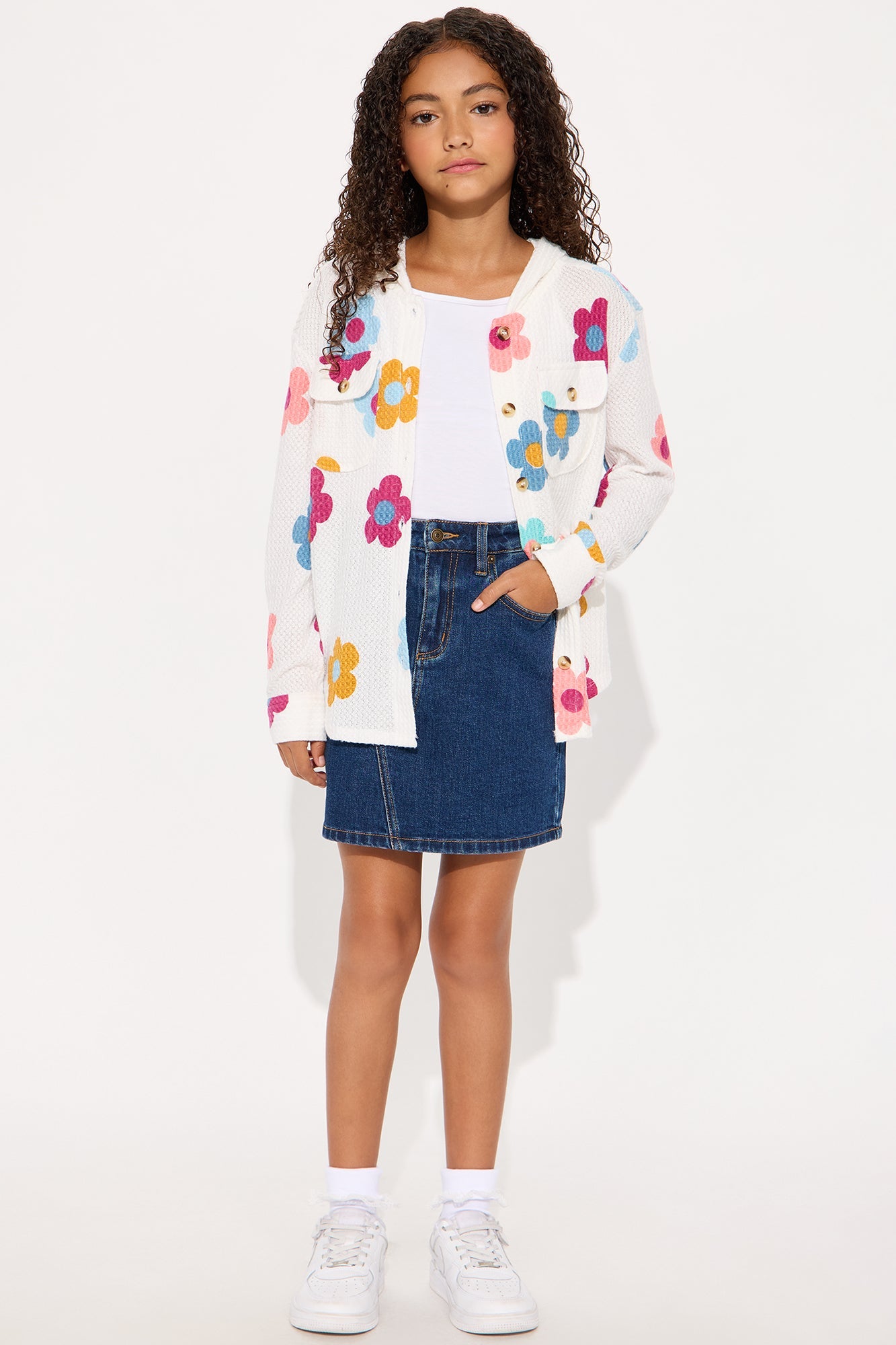 Mini Be Bold Button Down Hoodie - Ivory/combo