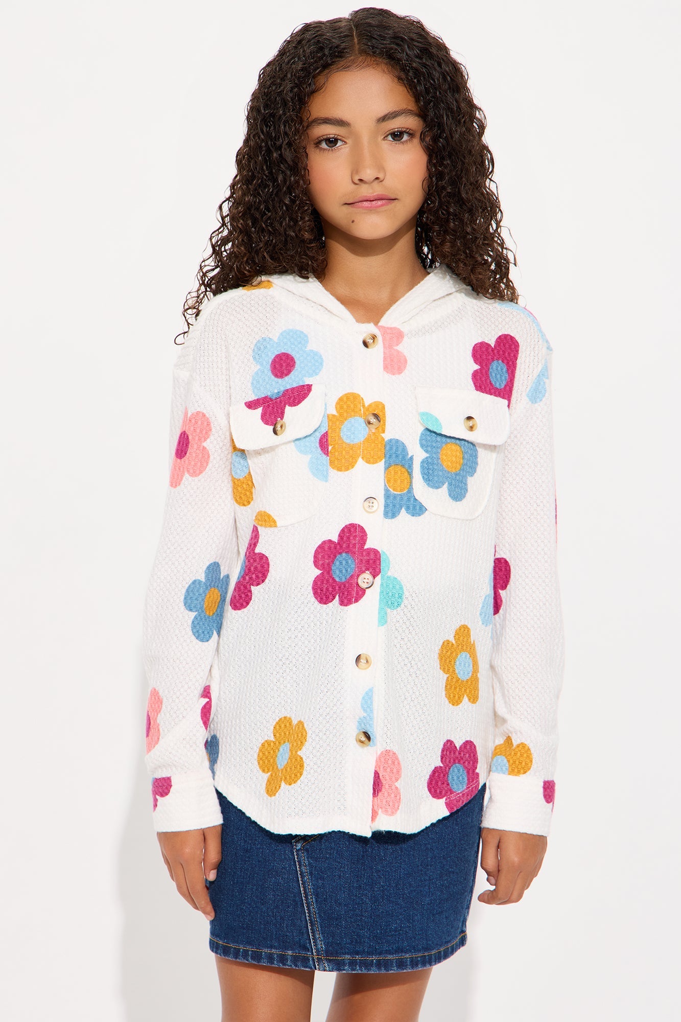 Mini Be Bold Button Down Hoodie - Ivory/combo