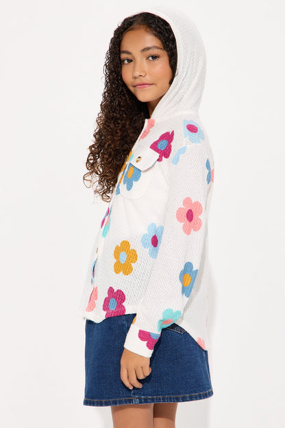 Mini Be Bold Button Down Hoodie - Ivory/combo