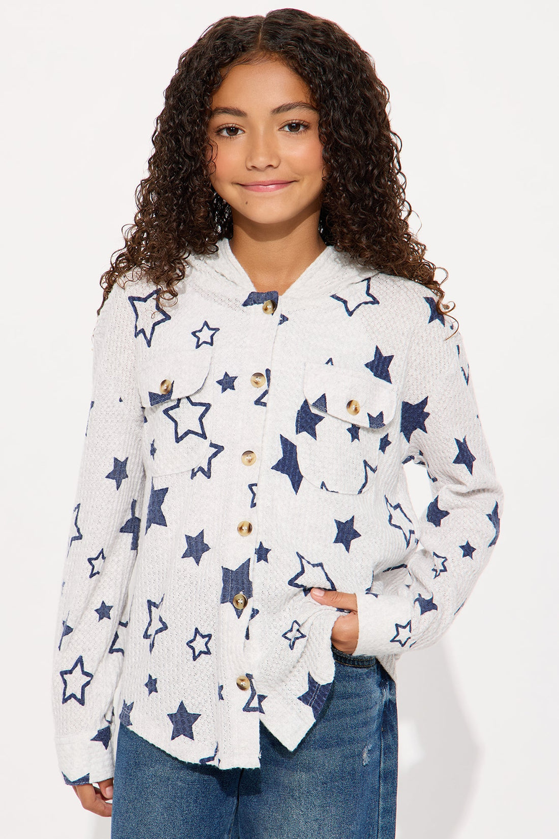 Mini Be Bold Button Down Hoodie - Light Grey