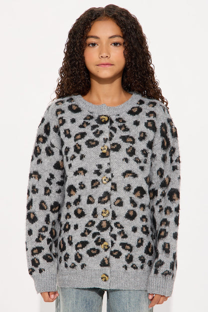 Mini In The Wild Leopard Cardigan - Grey/combo