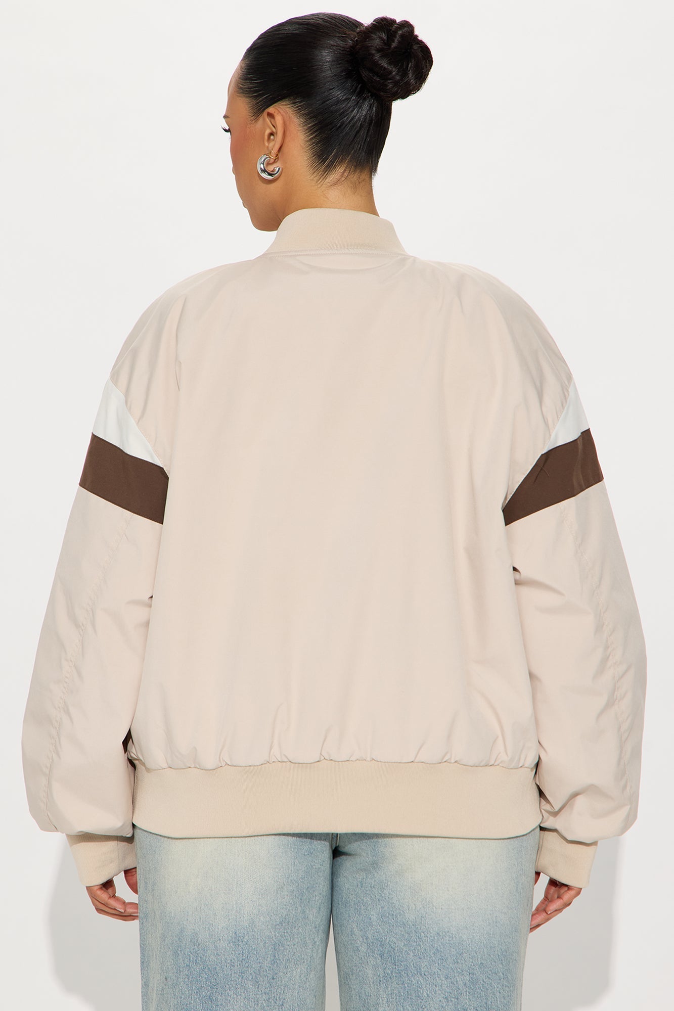 Los Angeles Raised Nylon Bomber Jacket - Beige