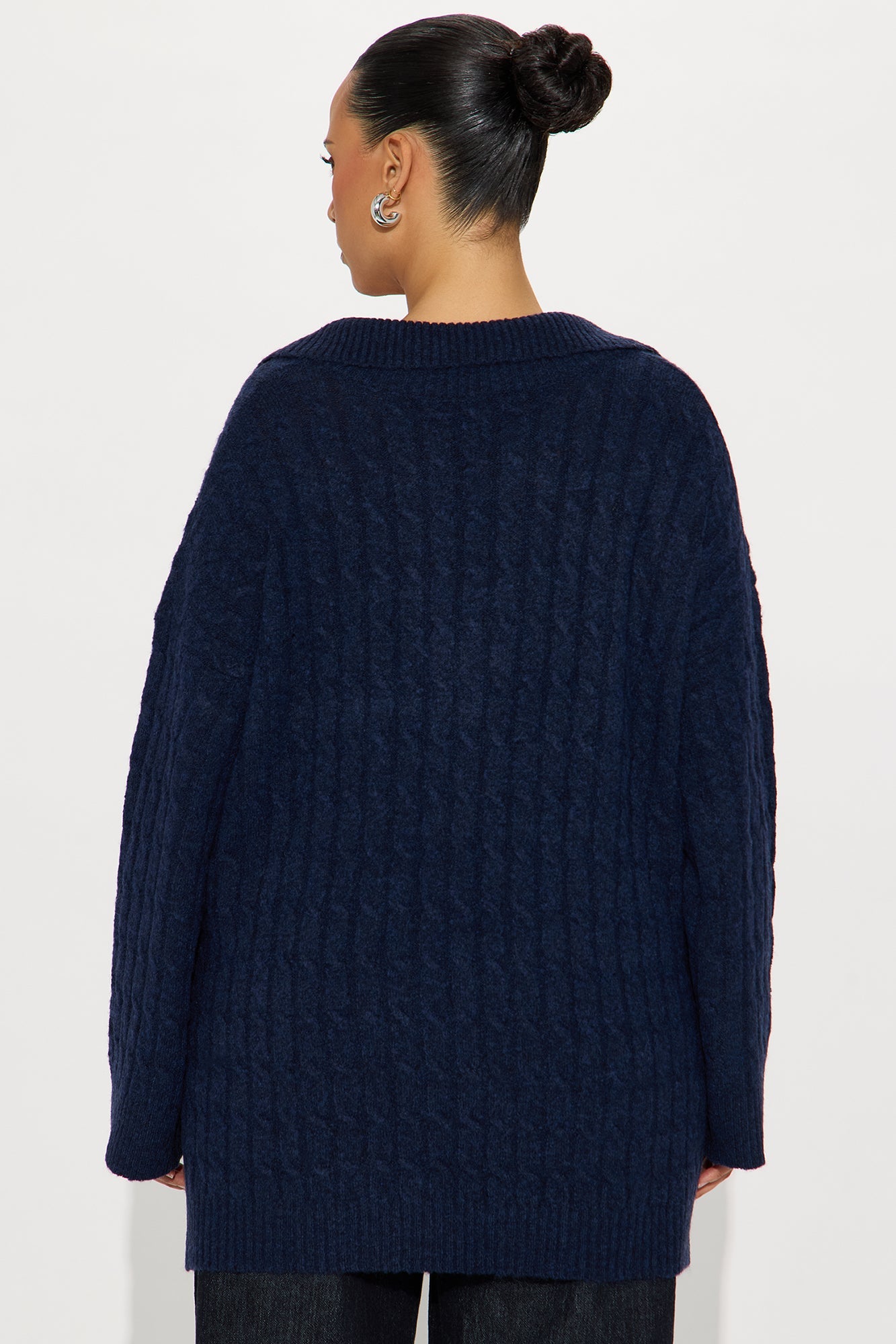 Mylie Cable Knit Polo Sweater - Navy
