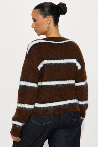 Gate Keeper Striped Fuzzy Cardigan - Brown/combo