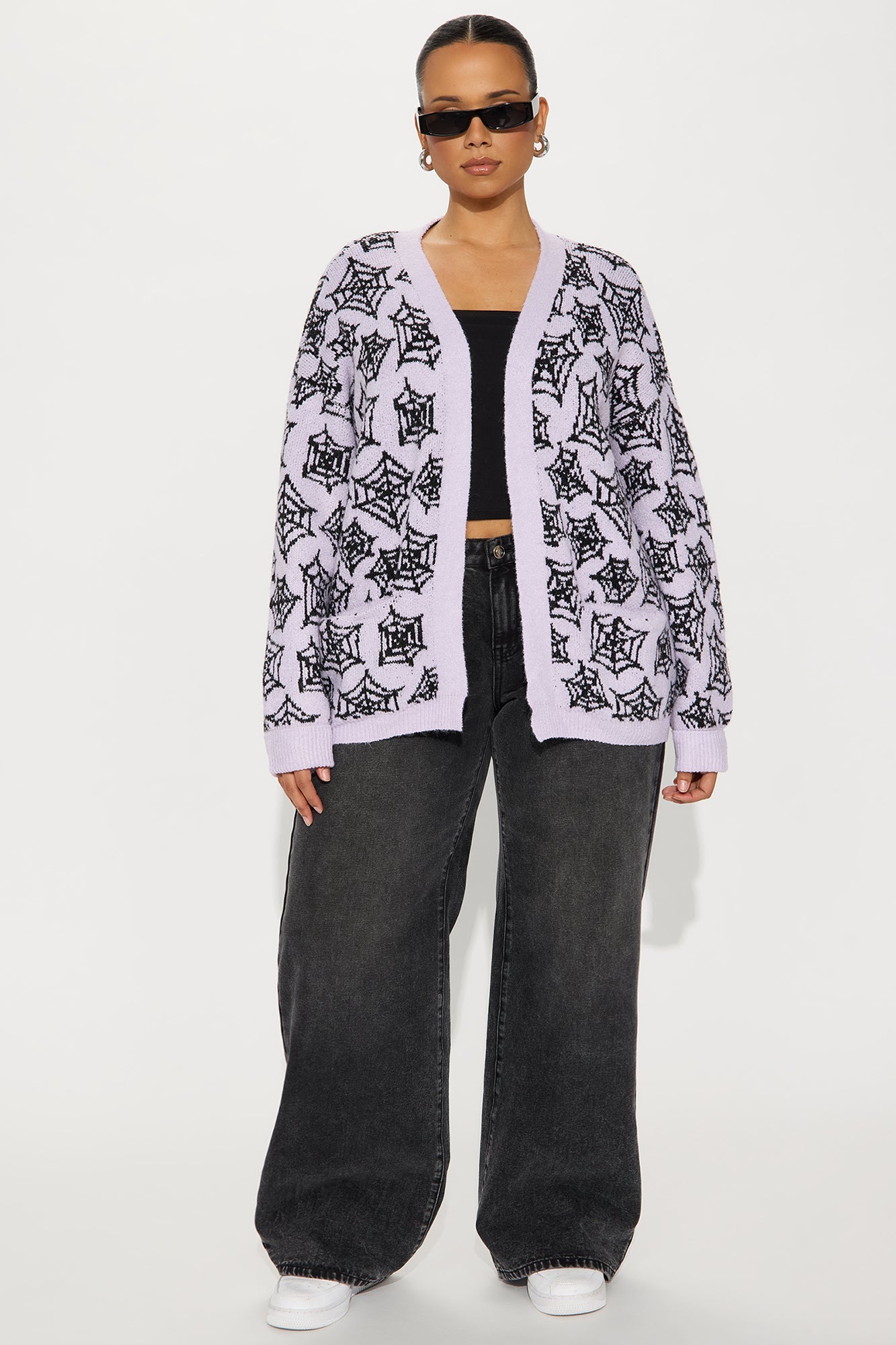 Caught In My Web Halloween Cardigan - Purple/combo