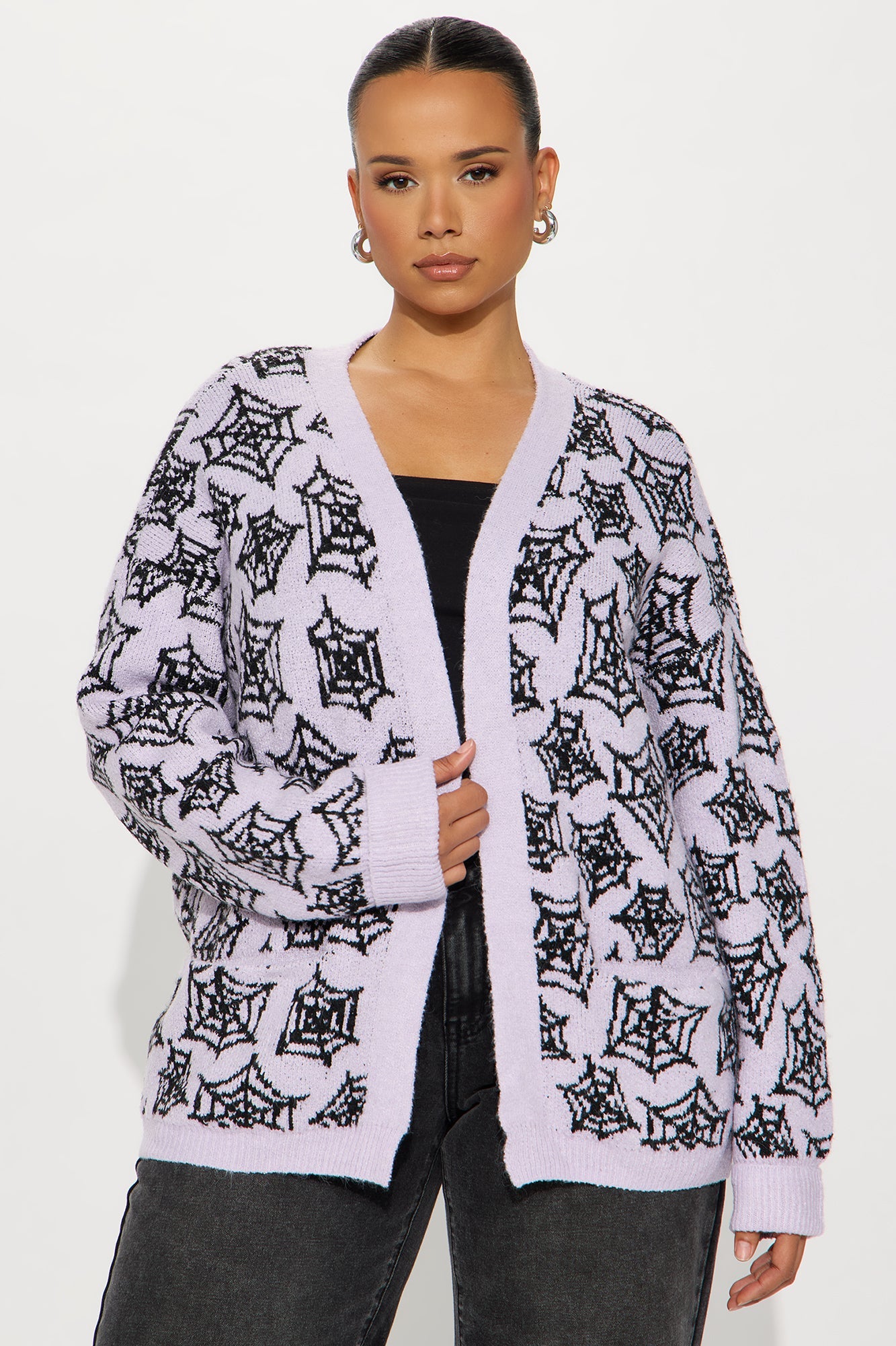 Caught In My Web Halloween Cardigan - Purple/combo