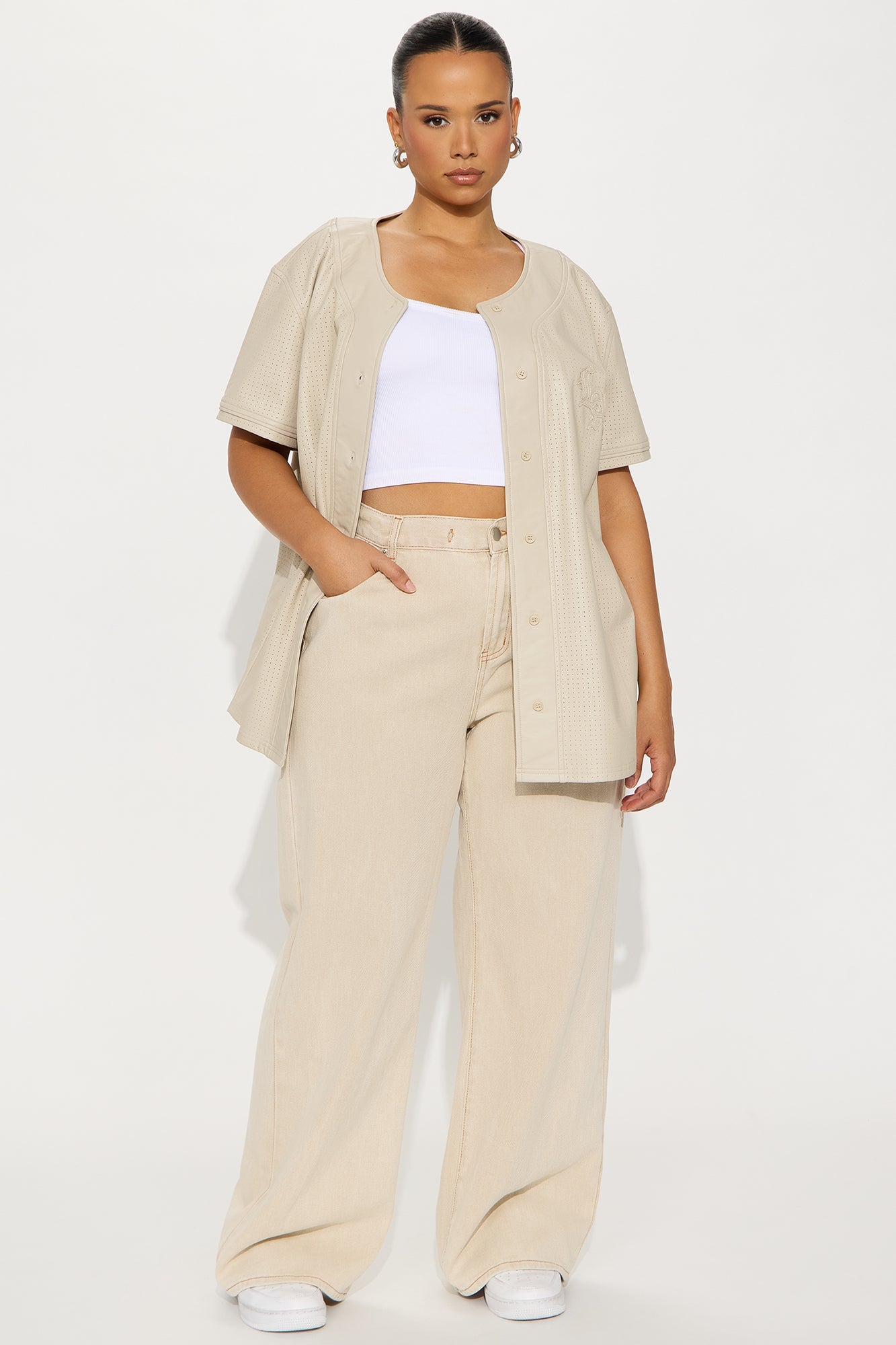 LA Locals Faux Leather Jersey Tee - Sand