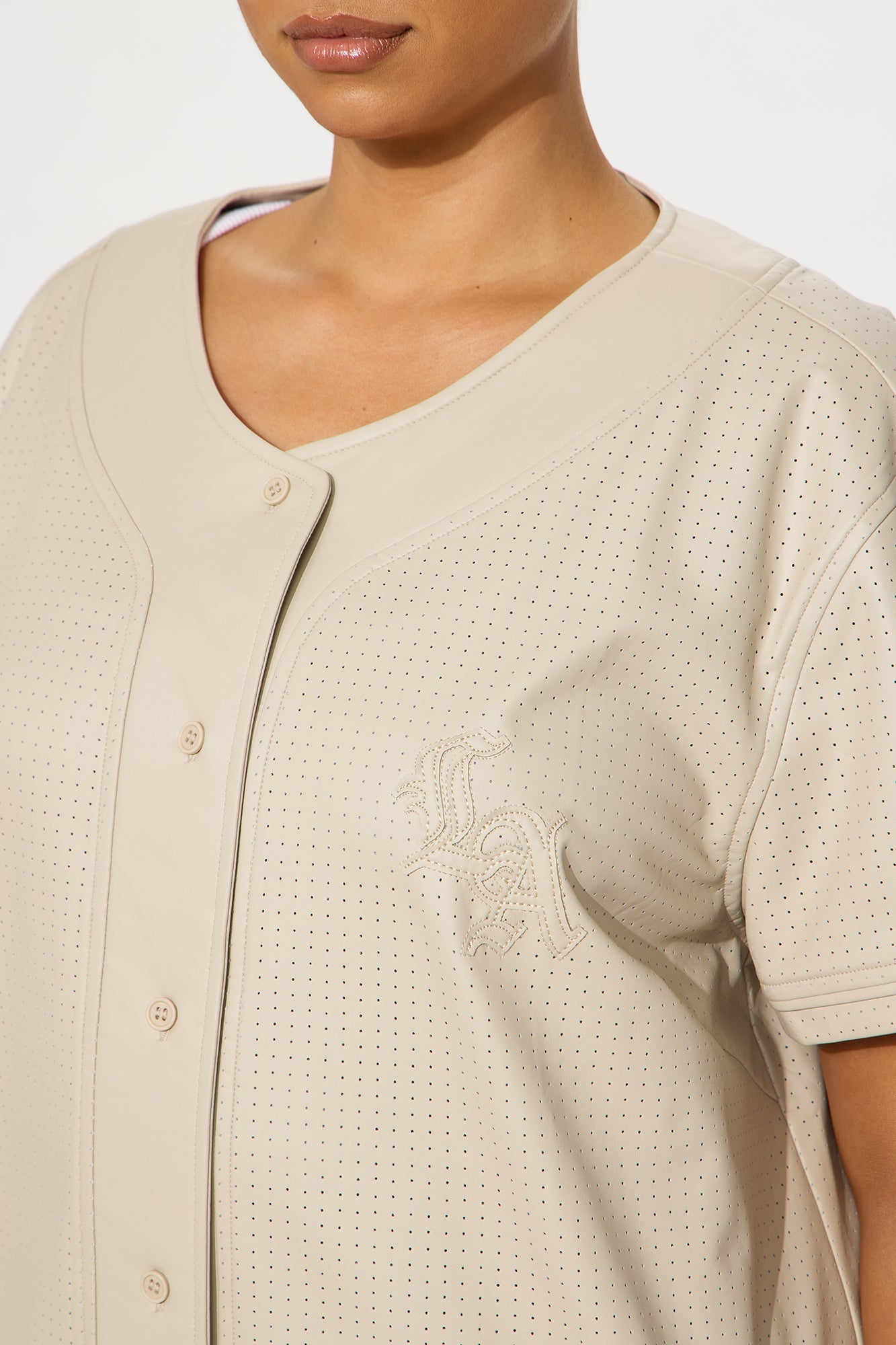 LA Locals Faux Leather Jersey Tee - Sand