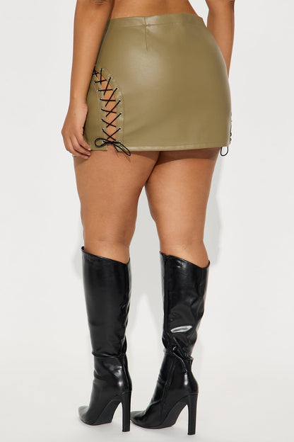 Hot Take Faux Leather Lace Up Mini Skirt - Olive/combo