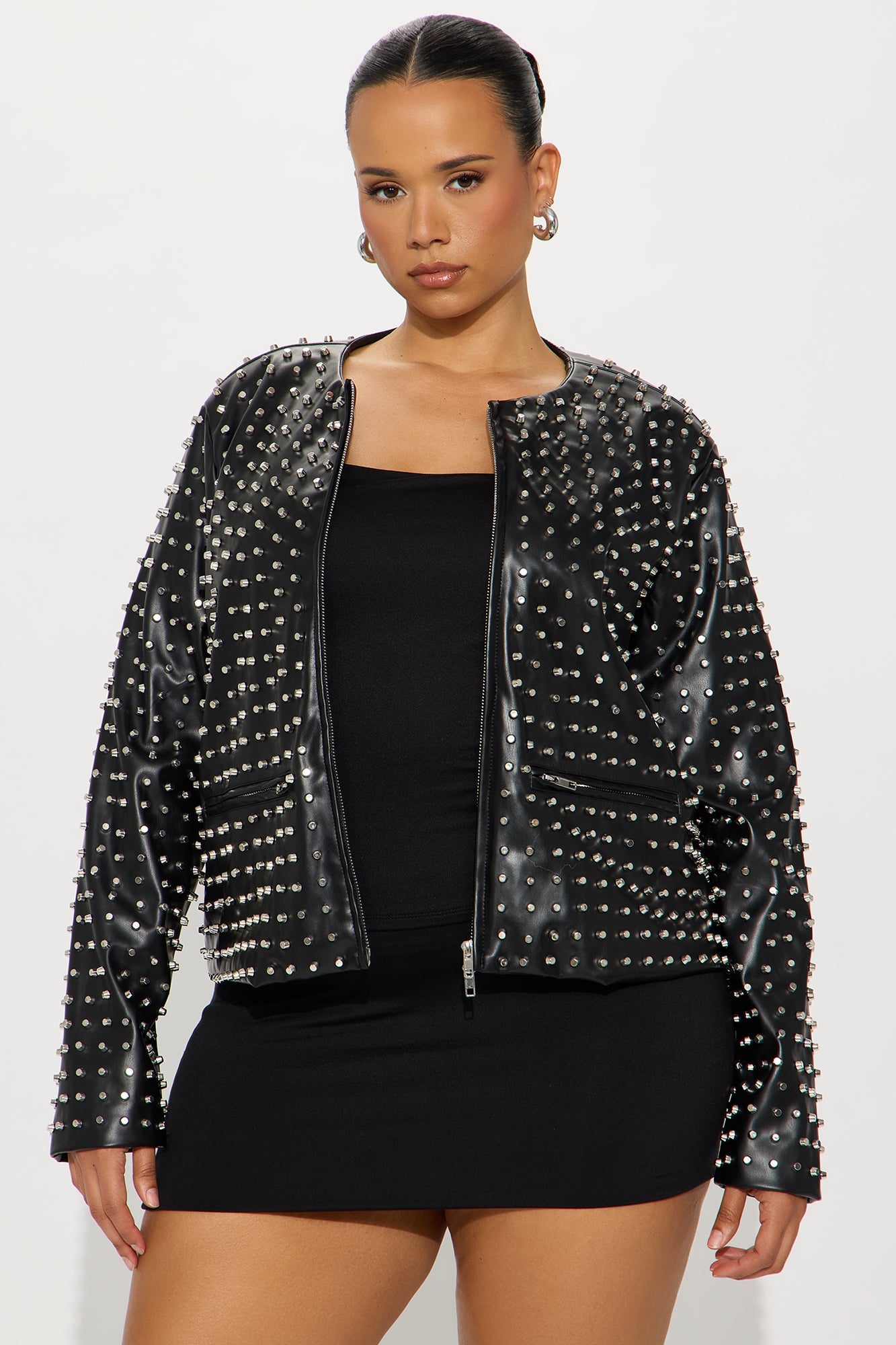 Run This Town Studded Faux Leather Jacket - Black