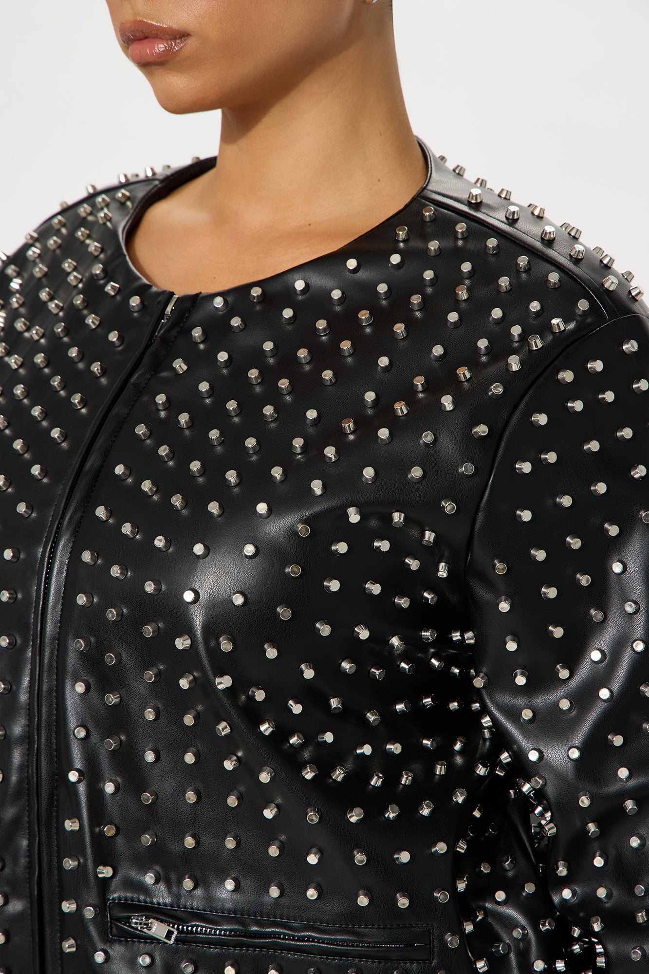 Run This Town Studded Faux Leather Jacket - Black