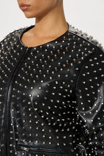 Run This Town Studded Faux Leather Jacket - Black