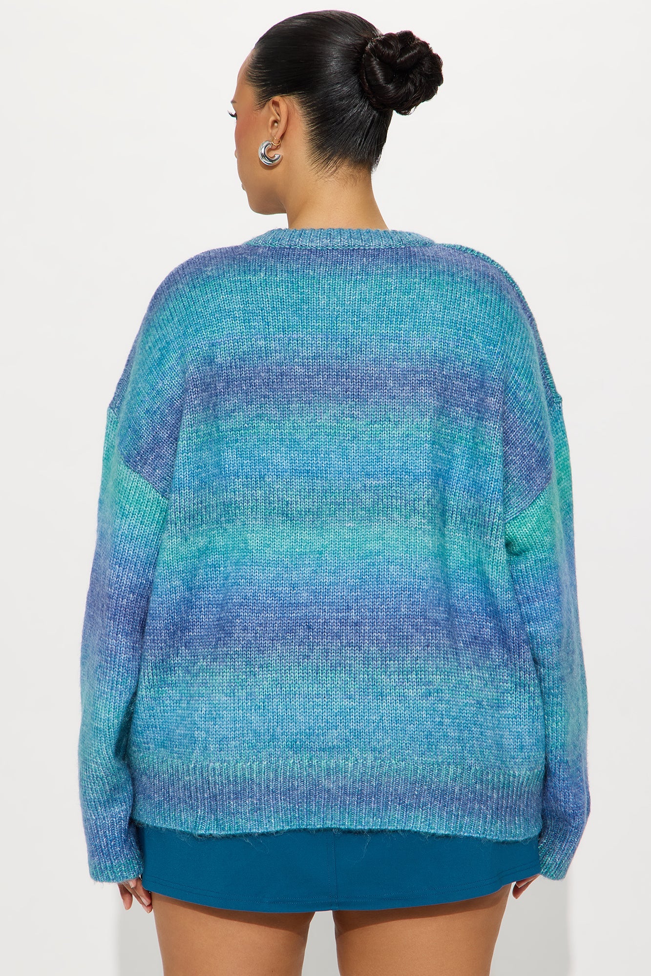 Not Your Babe Ombre Crew Neck Pullover Sweater - Blue/combo